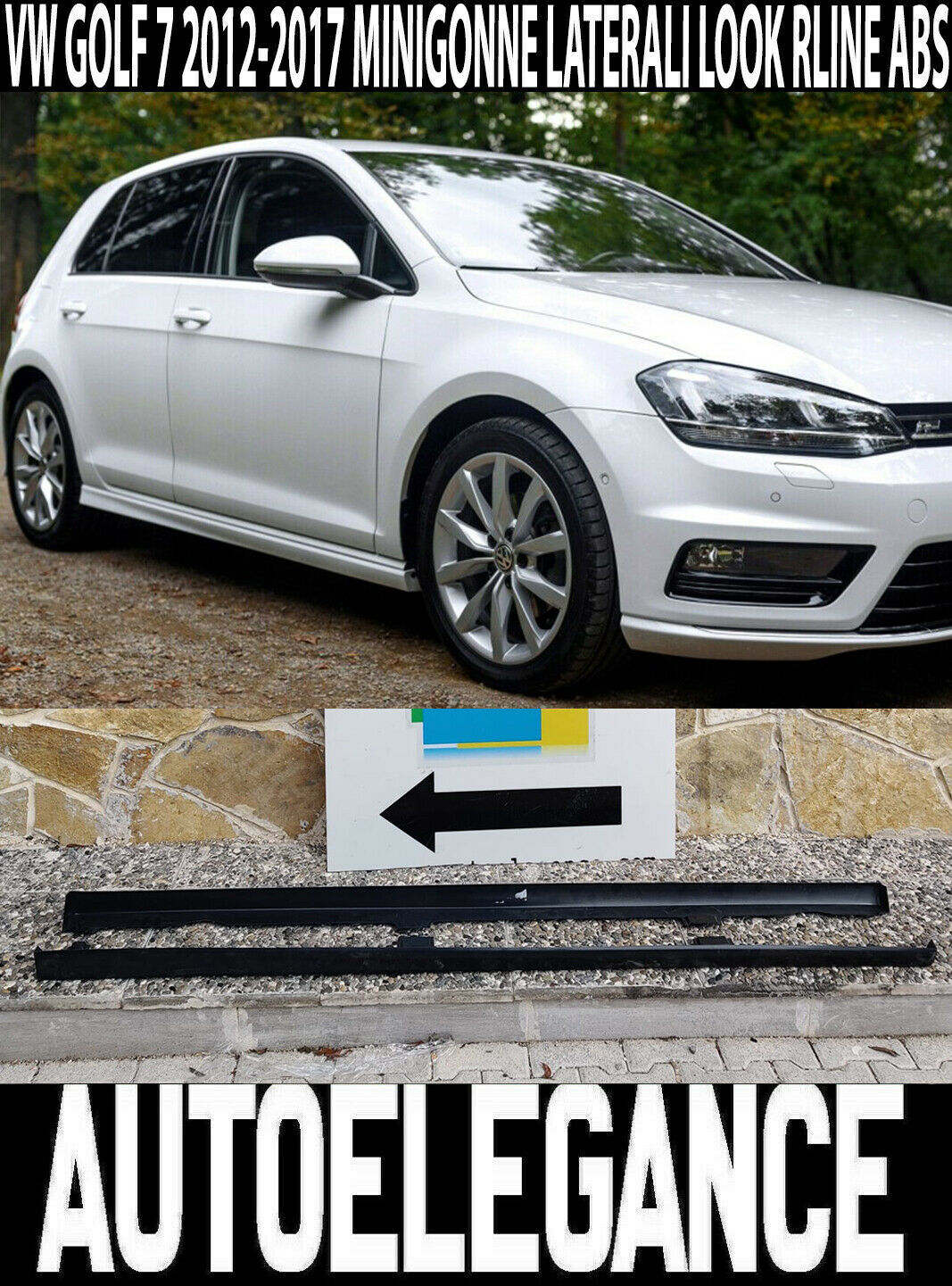 MINIGONNE LATERALI GTI R LOOK PER VW GOLF 7 VII 2012 IN POI LATERALI SOTTO PORTA