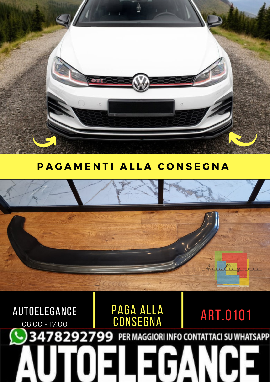 0101 SPLITTER ADATTO PER VW GOLF 7.5 GTI GTD RLINE 2017-2019 NERO LUCIDO