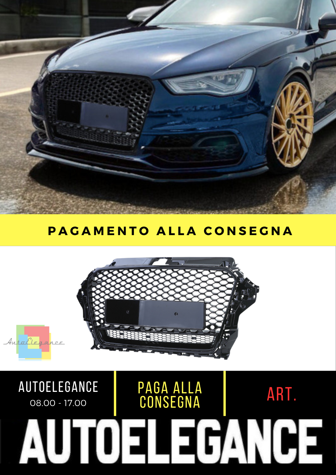 🔥Griglia Sportiva Griglia A Nido D'ape Nero Lucido Per Audi A3 8V 12-16🔥