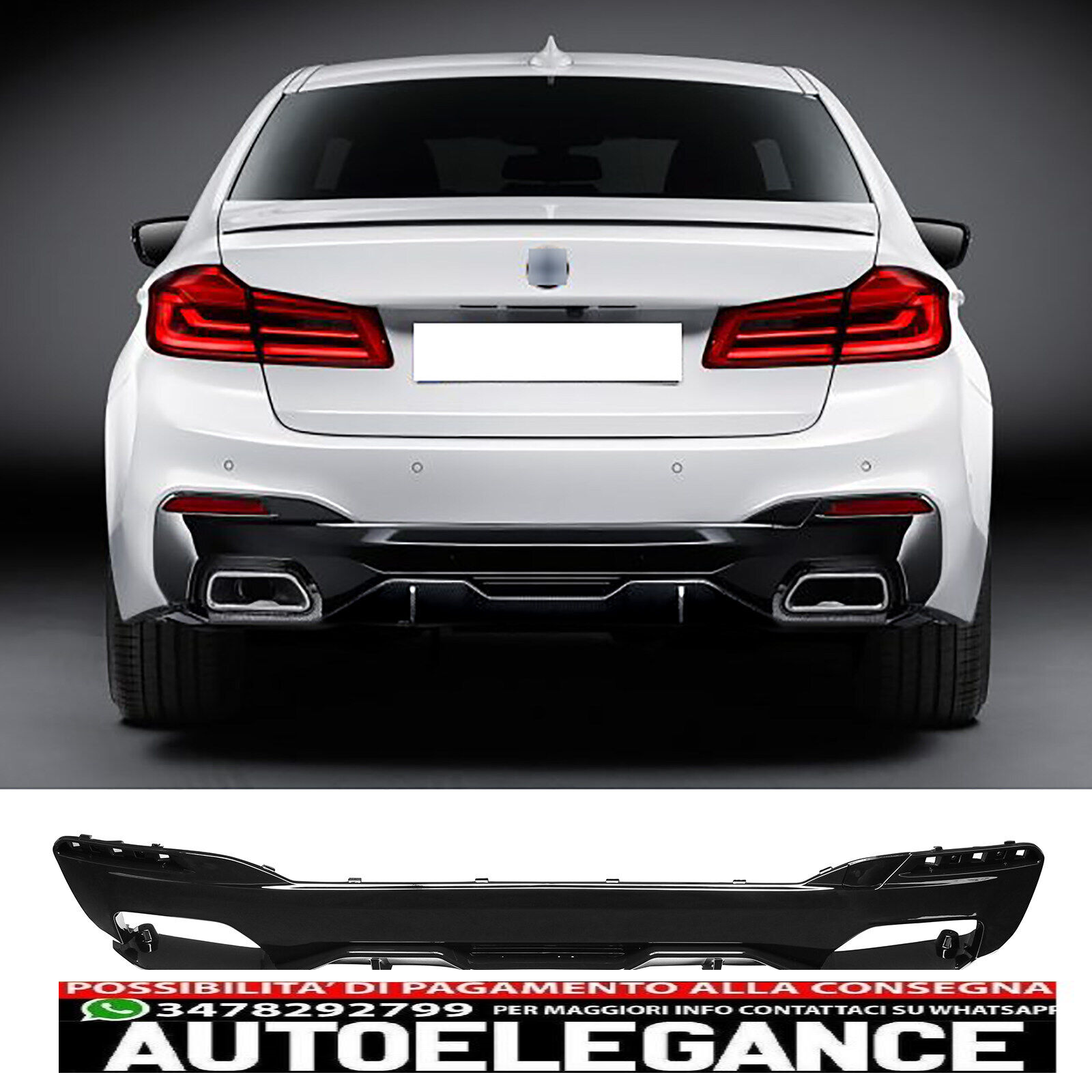 Rear Diffuser Exhaust Trim f&uuml;r BMW 5er G30 G31 M550 Performance Gloss Black