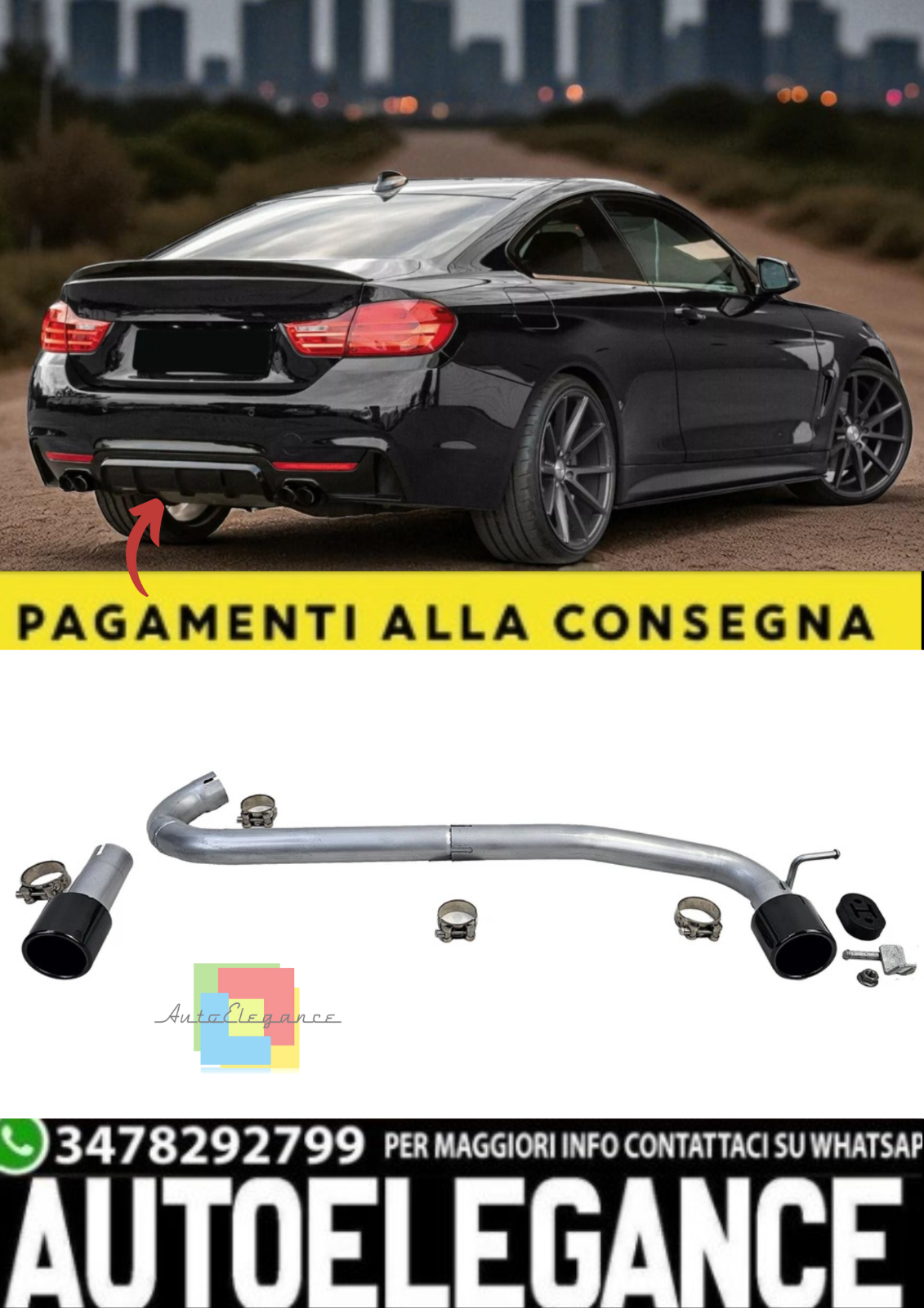 Hinterer Diffusor Schwarz Gl&auml;nzend + Endrohr 440i F&uuml;r BMW Serie 4