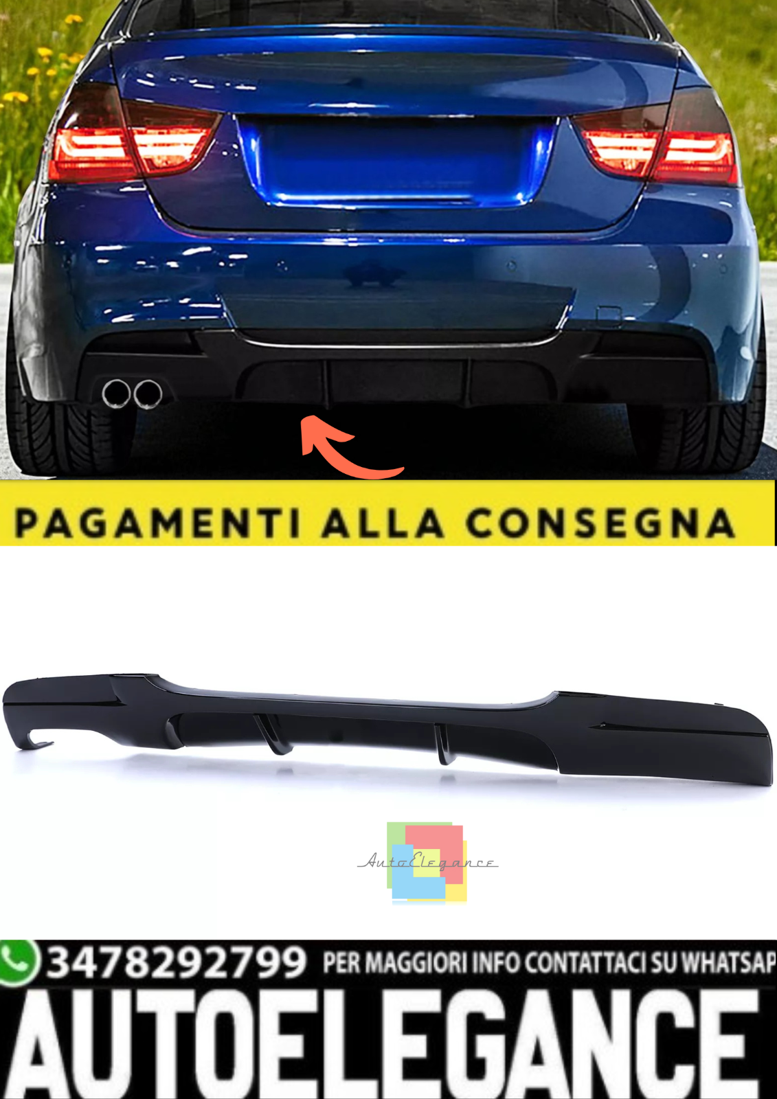 Diffuseur Arri&egrave;re Performance Noir Pour BMW S&eacute;rie 3 E90 (2005&ndash;2012)