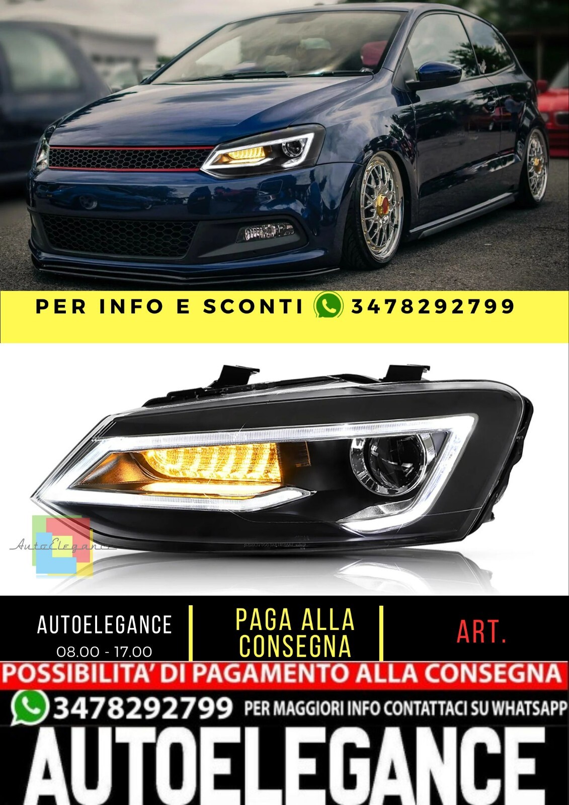 Fari anteriori a LED DRL + lampadine allo xeno D2H compatibili con VW Polo MK5