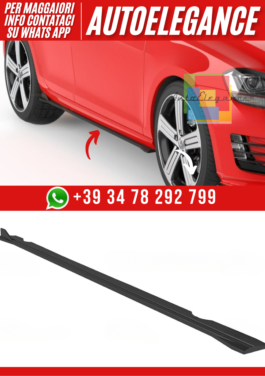Sotto minigonne VW Golf Mk7 2012+ - Skirt Extension/Side Lower, nero lucido