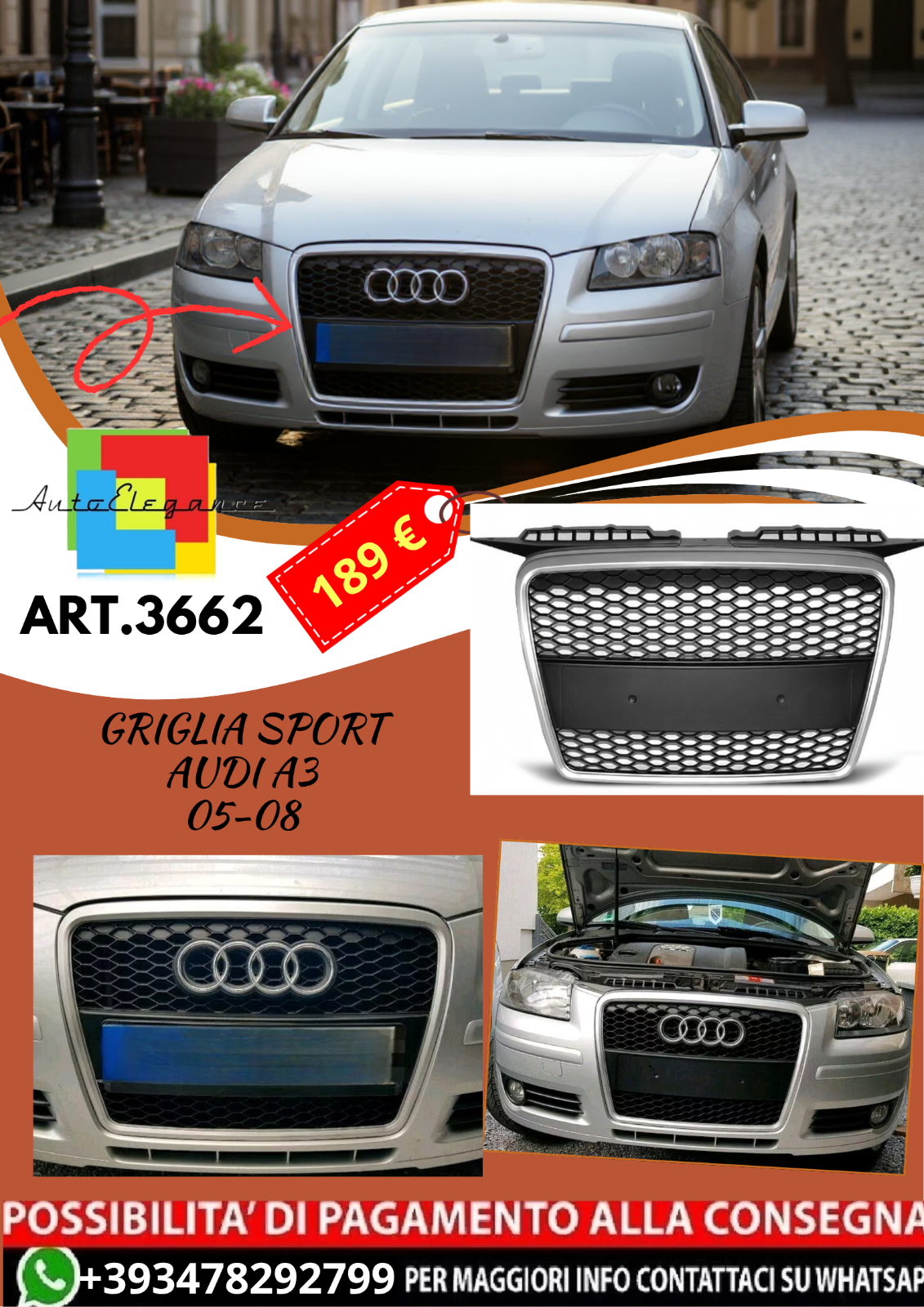 ART.3662 GRIGLIA SPORT adatto per AUDI A3 05-08