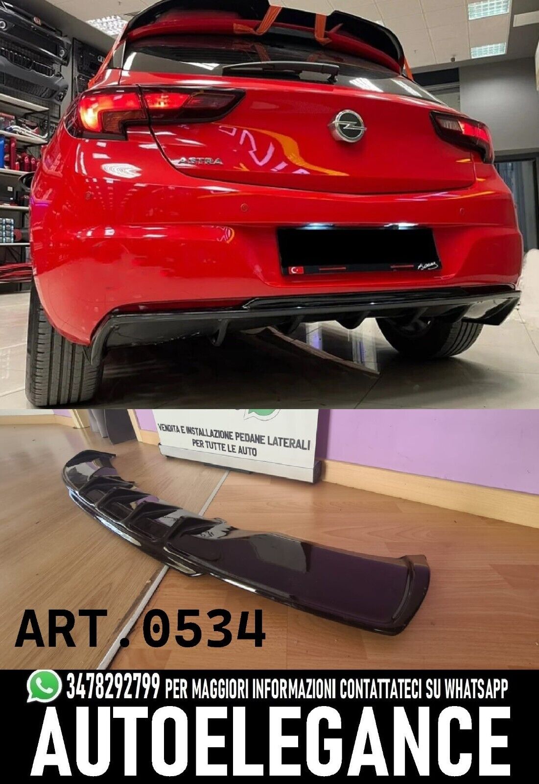 DIFFUSORE ADATTO PER OPEL ASTRA K 2015-2021 LOOK RIEGER NERO LUCIDO