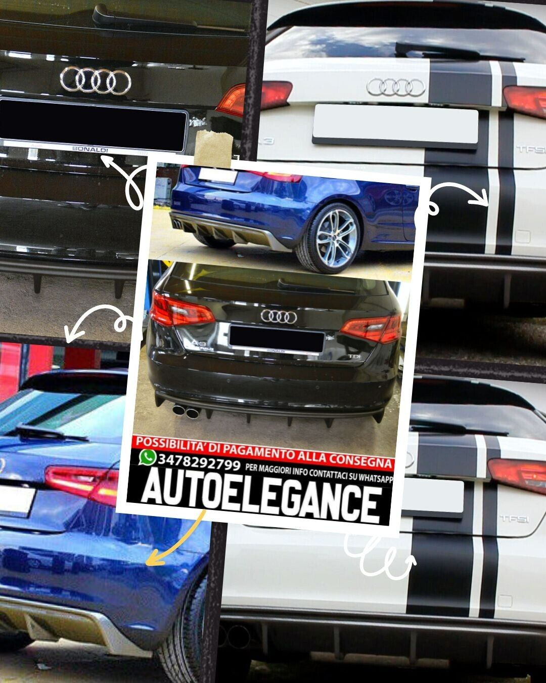 DIFFUSORE  POSTERIORE ADATTO PER AUDI A3 8V (2013-2016)