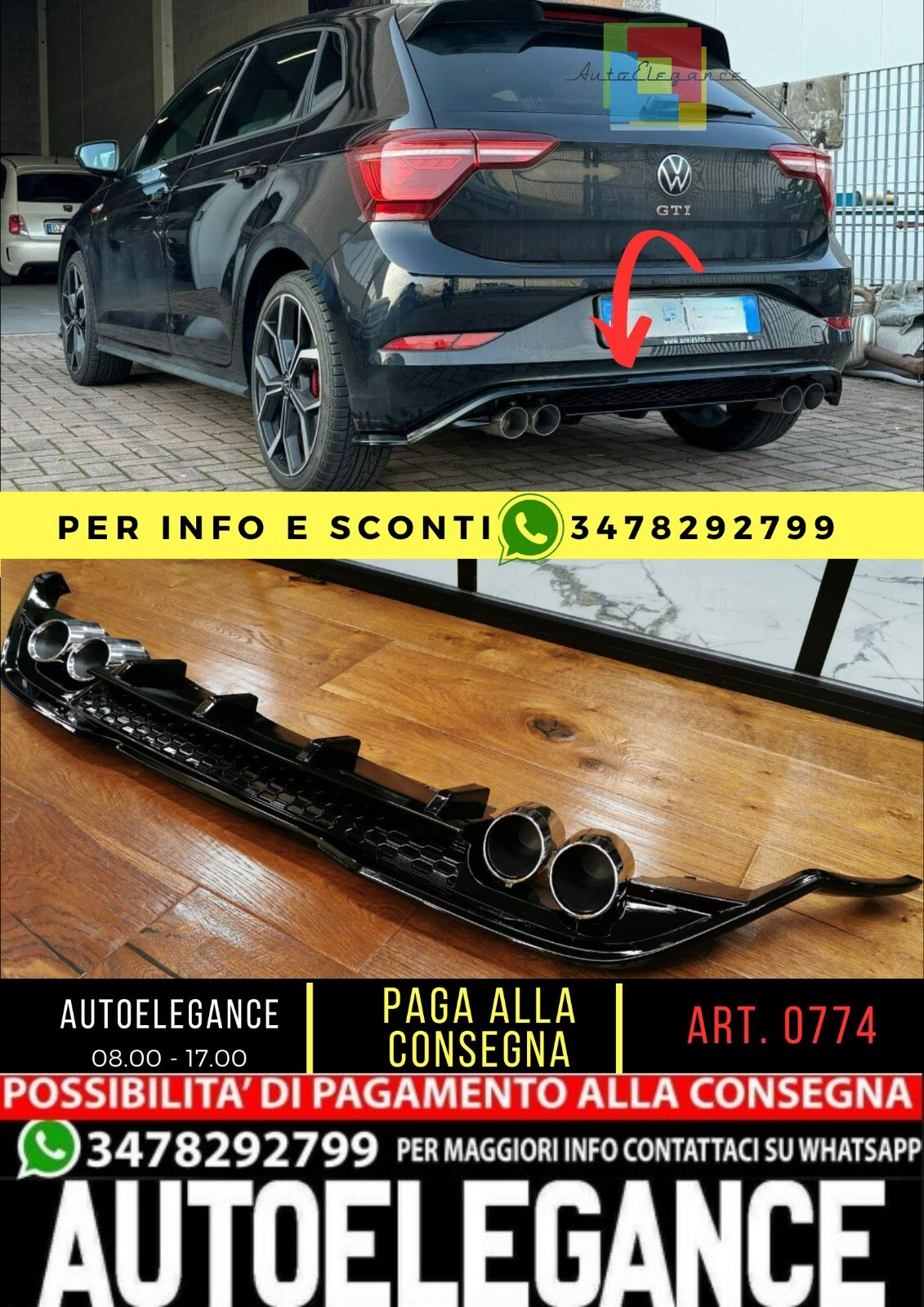 Art. 0774 Diffusore adatto per polo aw1 lift restyling nero lucido doppia uscita