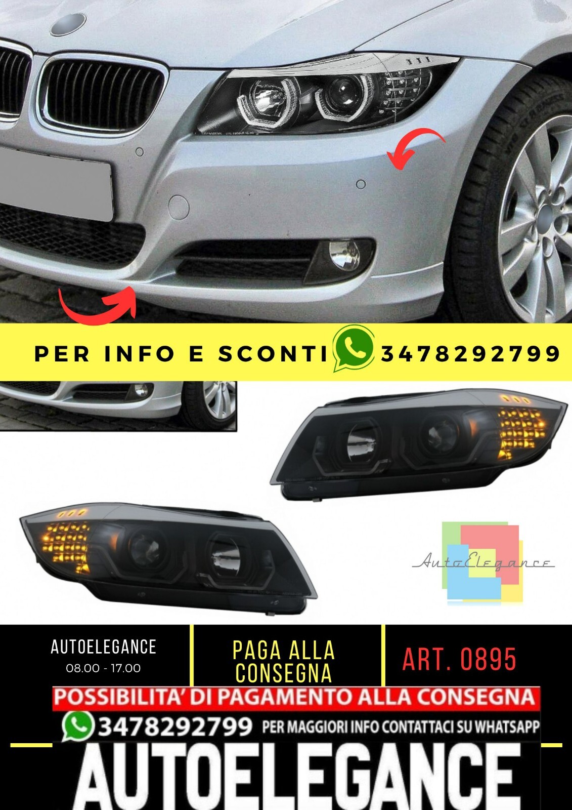 Fari 3D LED Angel Eyes adatti per BMW Serie 3 E90 Limousine E91 Touring (05-08)