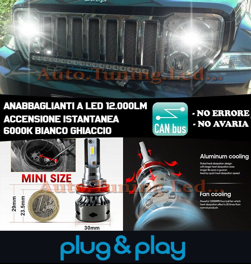LAMPADE ANABBAGLIANTI ABBAGLIANTI LED JEEP CHEROKEE KK NO AVARIA 12.000LM