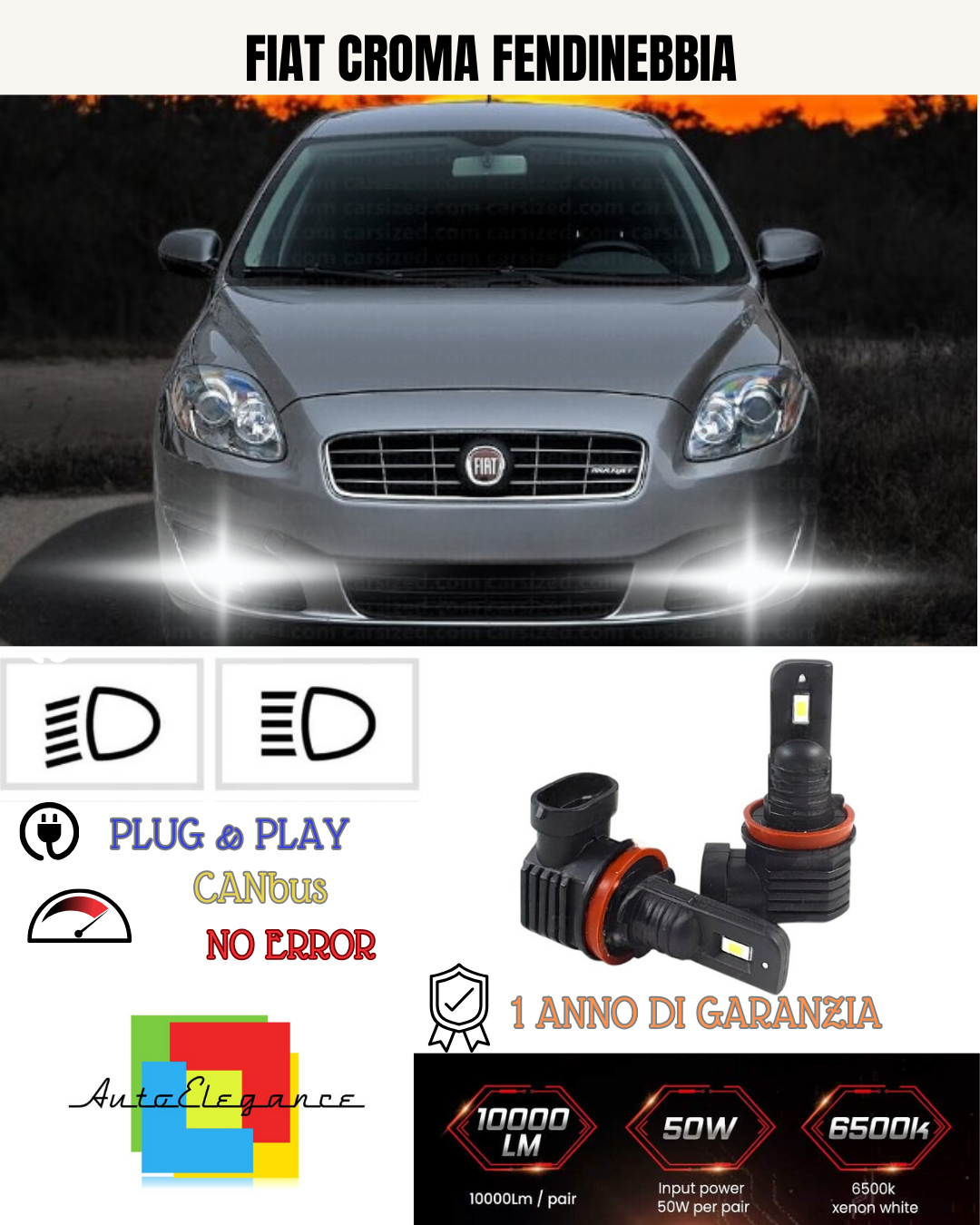 KIT LED H11 FIAT CROMA FENDINEBBIA 6000K BIANCO 6000 LUMEN