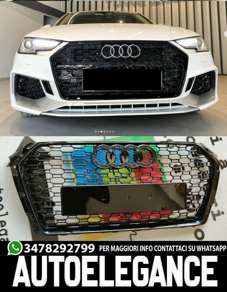 Calandre RS4 Nid D'Abeille Black - Audi A4 B9 2015+ Grille Avant Bord Noir