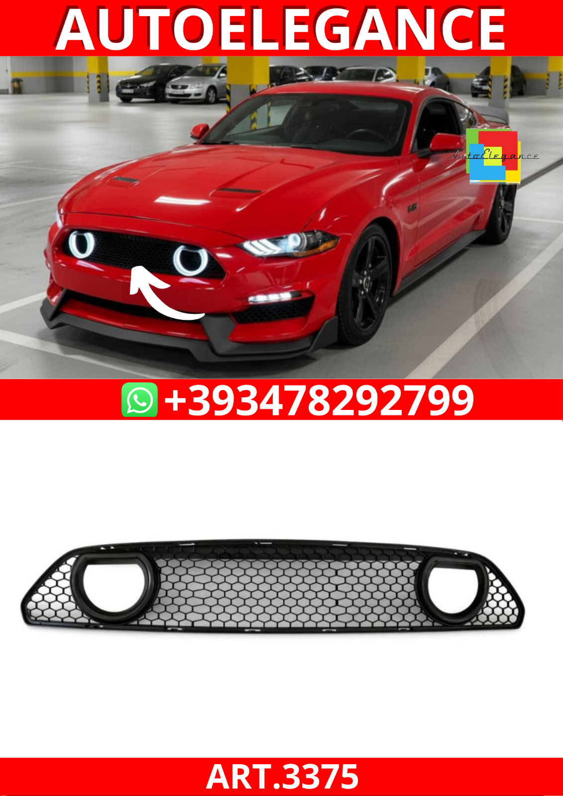 ART.3375 Griglia superiore a LED FORD MUSTANG 15-23 con paraurti GT350