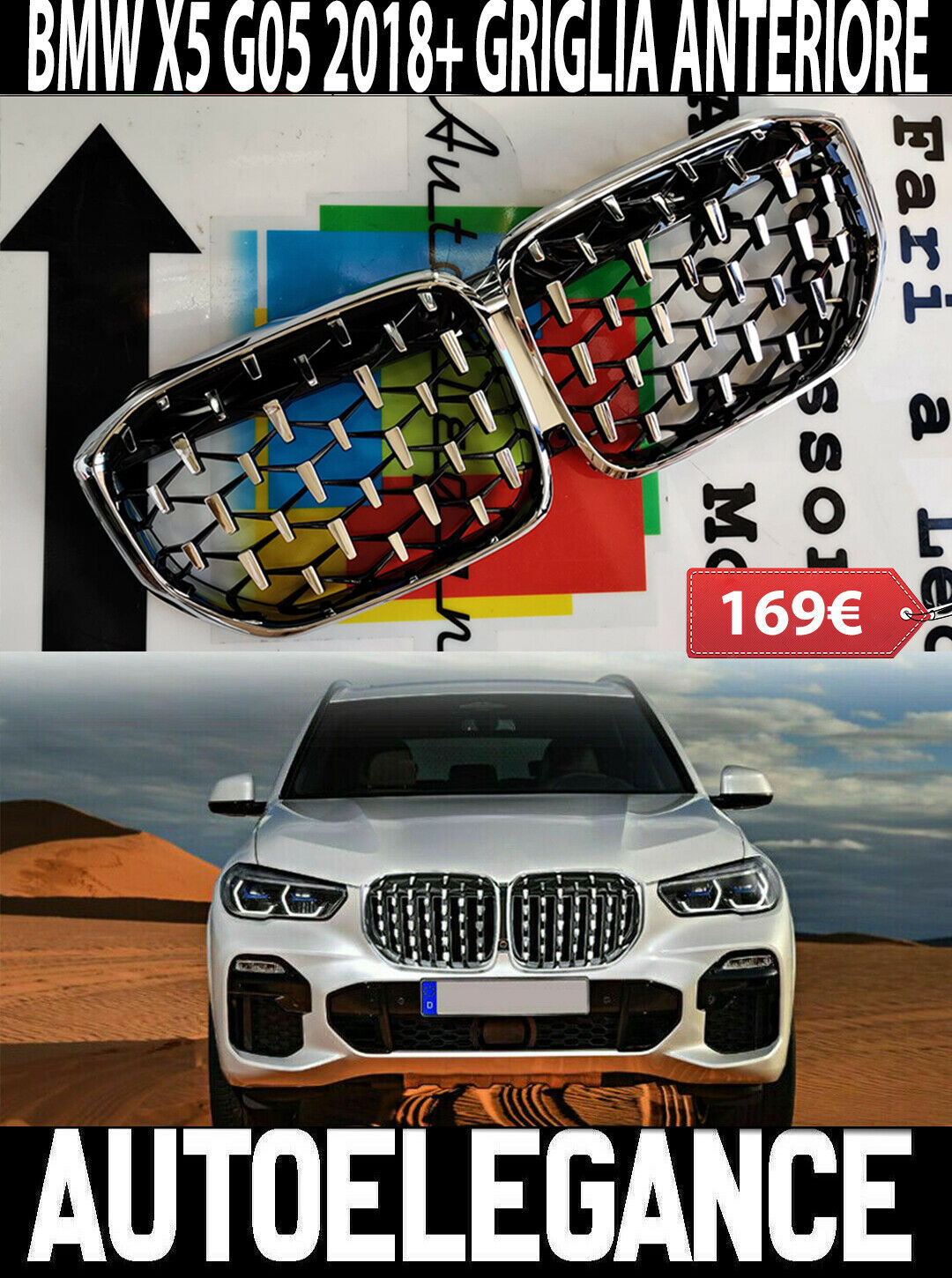 BMW X5 G05 2018- GRIGLIA ANTERIORE DIAMANT CROMATA LOOK M