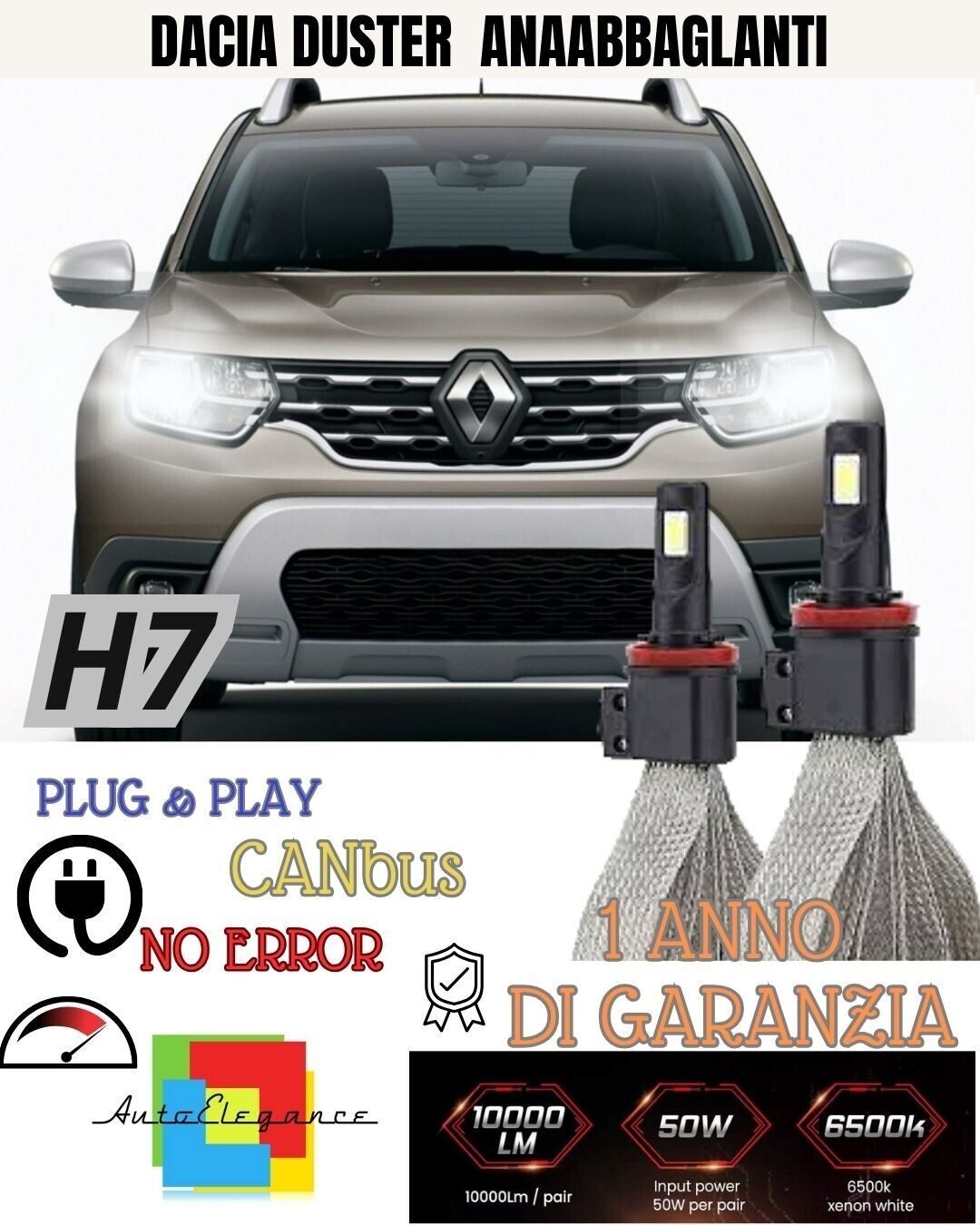 KIT LAMPADE H7 LED ANABBAGLIANTE DACIA DUSTER 6000K XENON BIANCO