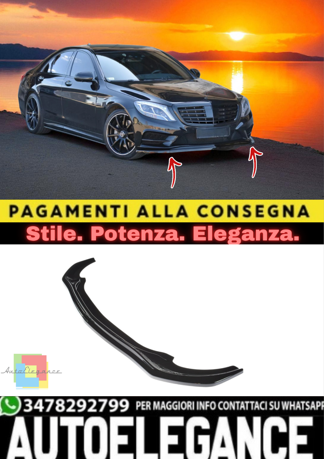 ?Splitter Anteriore V1 in ABS Nero Lucido per Mercedes Classe S W222 AMG-Line ?