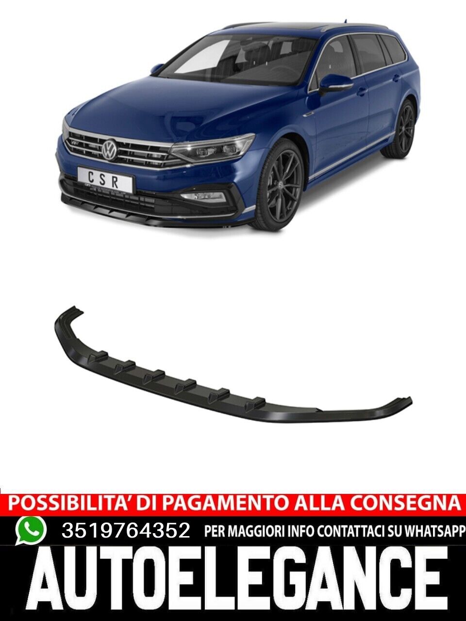 SPOILER SPILTTER ADATTO PER VW Passat B8 Typ 3G LOOK NERO LUCIDO DESIGN SPORTIVO