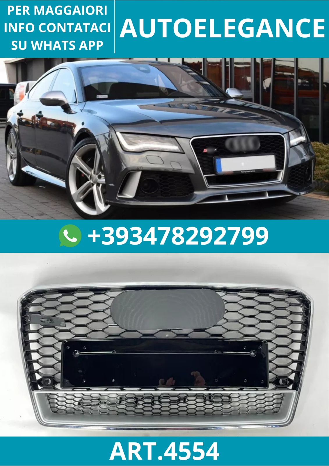 ART.4554 GRIGLIA ANTERIORE NIDO D’APE STILE RS7 CROMO NERA PER AUDI A7 4G