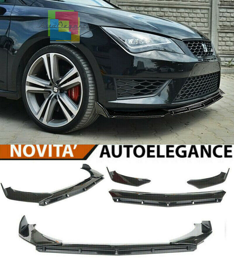 SEAT LEON 5F 2012-2020 SPLITTER PARAURTI ANTERIORE NERO LUCIDO LOOK RS - 3P -