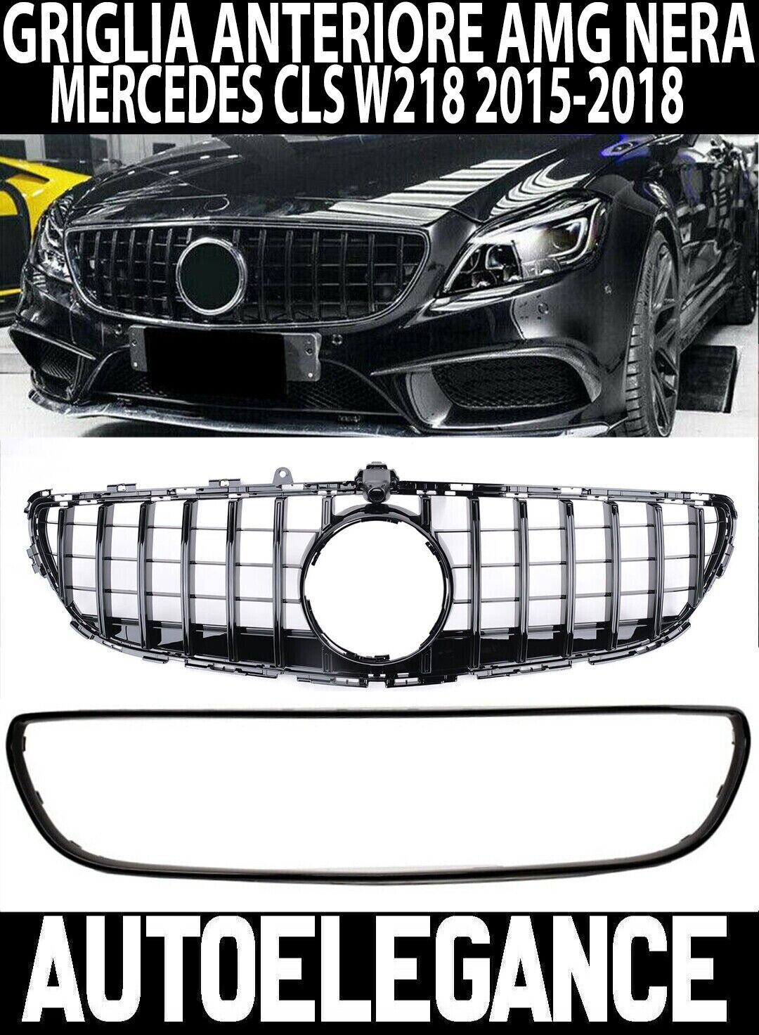 CALANDRE AVANT MERCEDES CLS W218 2015-2018 MASQUE PROFILS NOIR .-