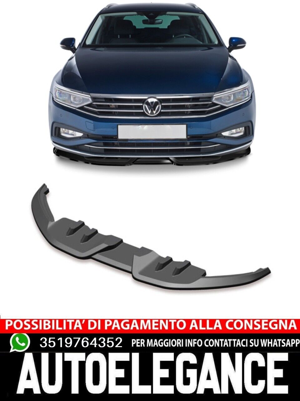 SPOILER SPILTTER ADATTO PER VW Passat B8 Typ 3G LOOK NERO LUCIDO DESIGN SPORTIVO