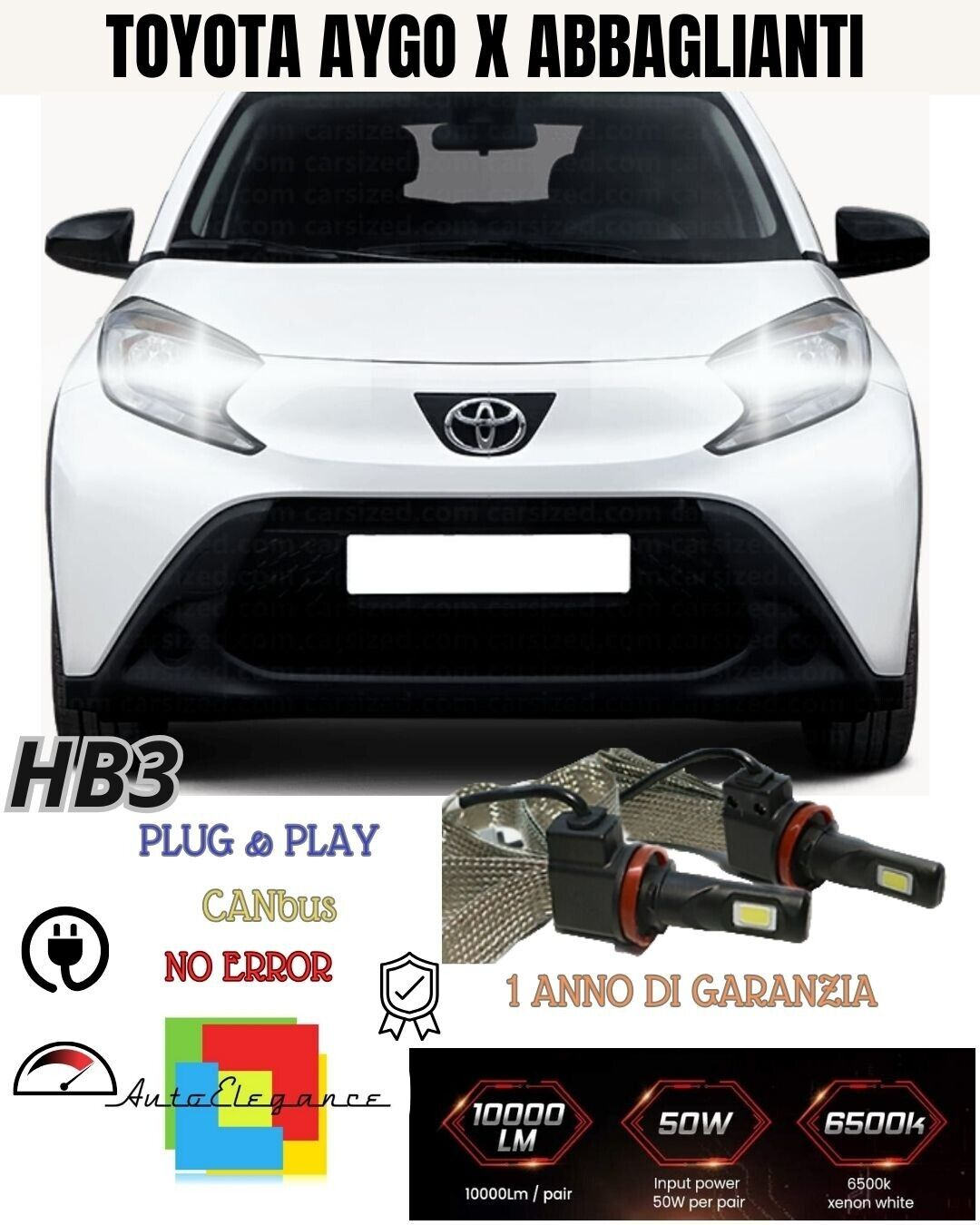 KIT FULL LED H11 ABBAGLIANTI TOYOTA AYGO X 6000K BIANCO CANBUS 6400 LUMEN