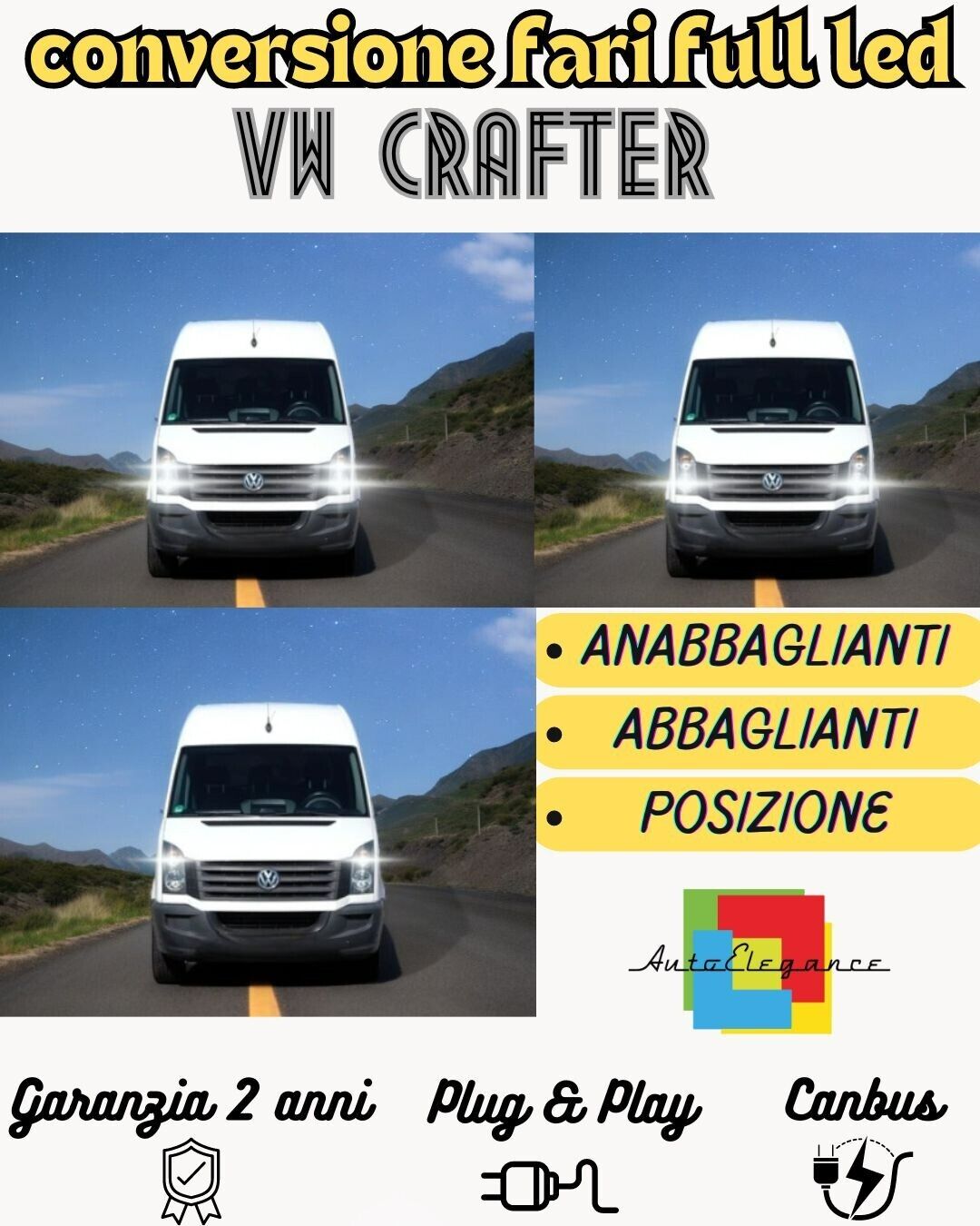 KIT FARI FULL LED VW CRAFTER 2E ANABBAGLIANTI ABBAGLIANTI POSIZIONE 6500K CANBUS