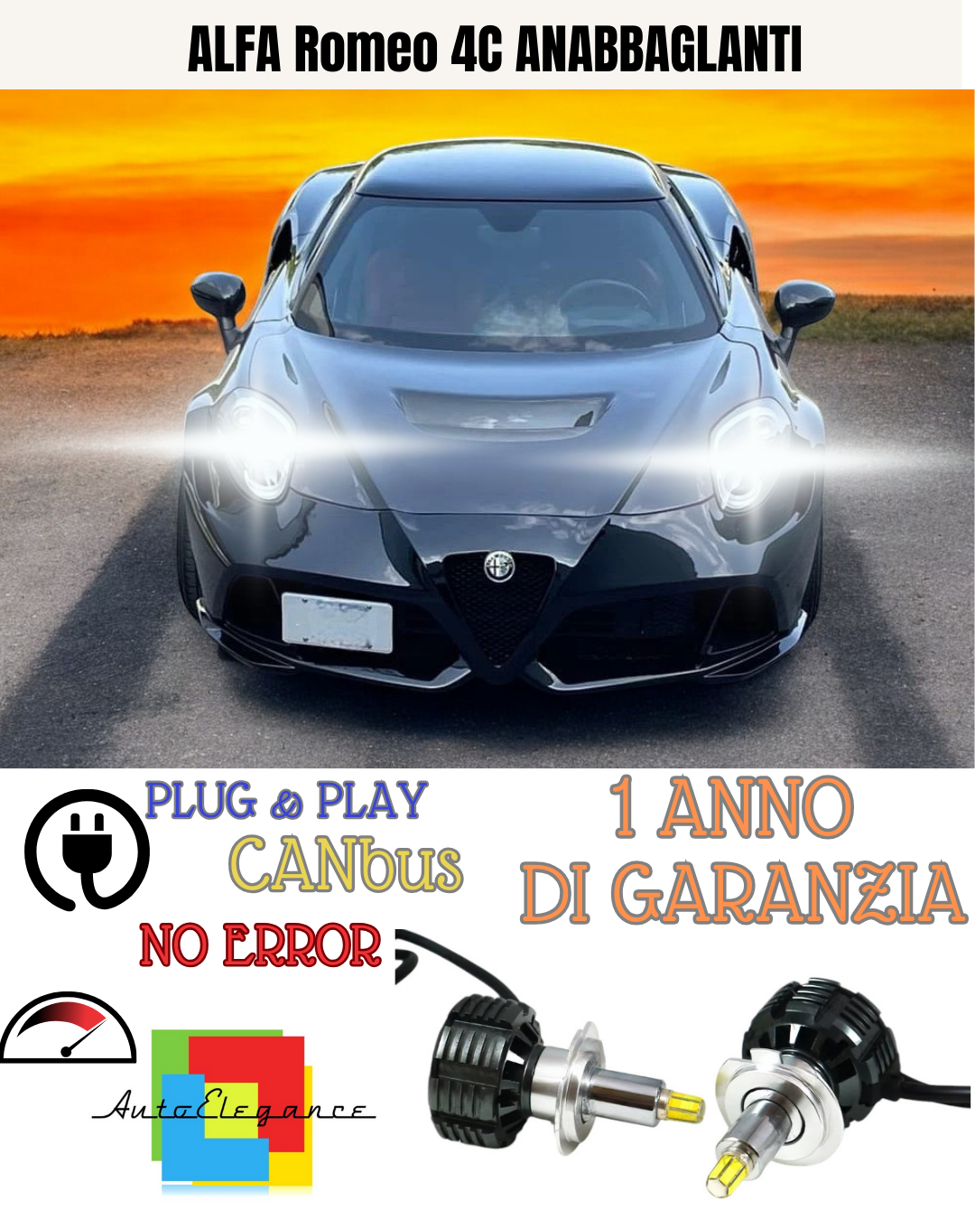 ?KIT LED ALFA Romeo 4C H7 6000K  9600 BIANCO  ANABBAGLIANTI?