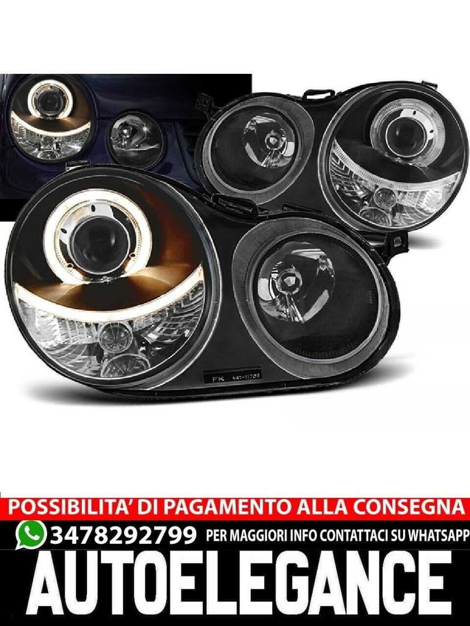 Faros Delanteros Angel Eyes Negro para VW Polo 9N 11.01-04.05