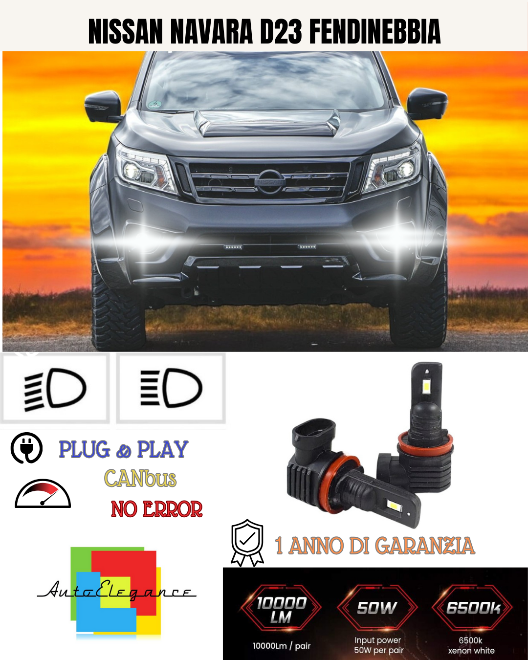 KIT LED H11 NISSAN NAVARA D23 FENDINEBBIA 6000K BIANCO 6000 LUMEN
