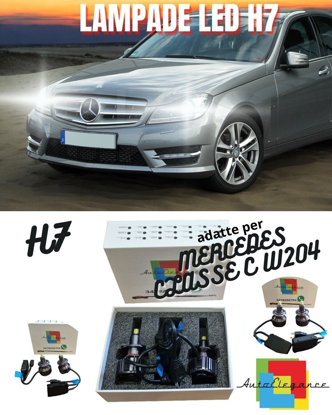 KIT FULL LED H7 6000K CANBUS LED LENTICOLARI MERCEDES CLASSE C W204