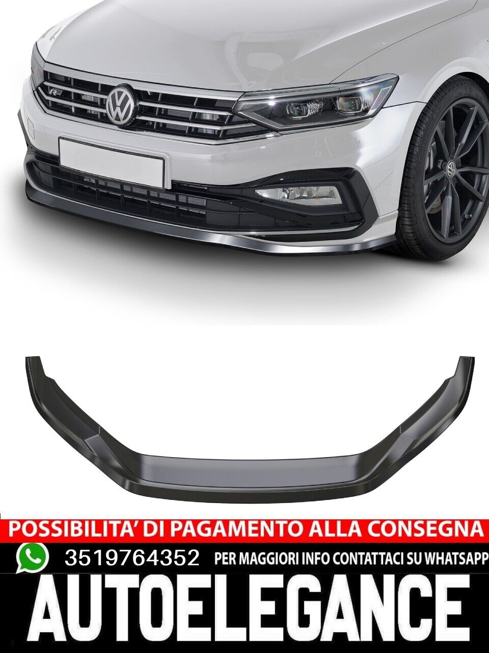 SPOILER SPLITTER ADAPT&Eacute; POUR VW Passat B8 Typ 3G LOOK NOIR BRILLANT DESIGN SPORT