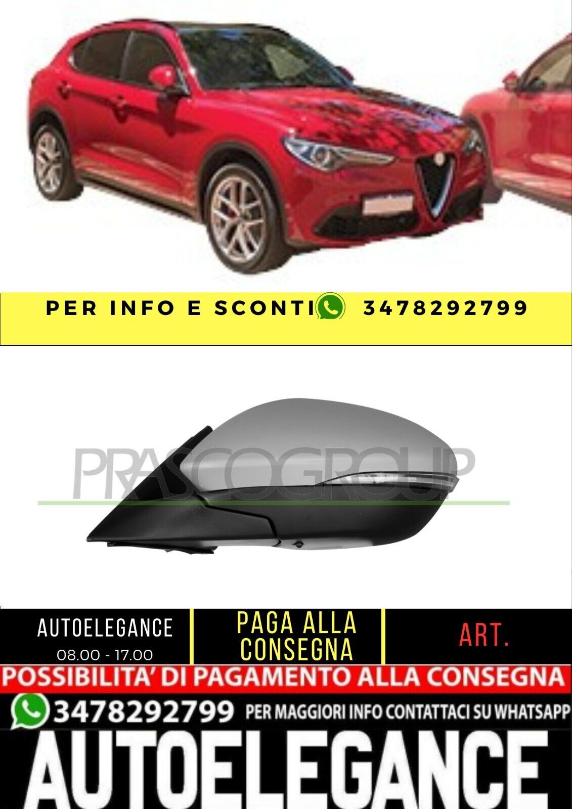 ? AA7107334 R&eacute;troviseur Sinistro-Elettrico-Con Appr&ecirc;t Pour Alfa Romeo-Stelvio