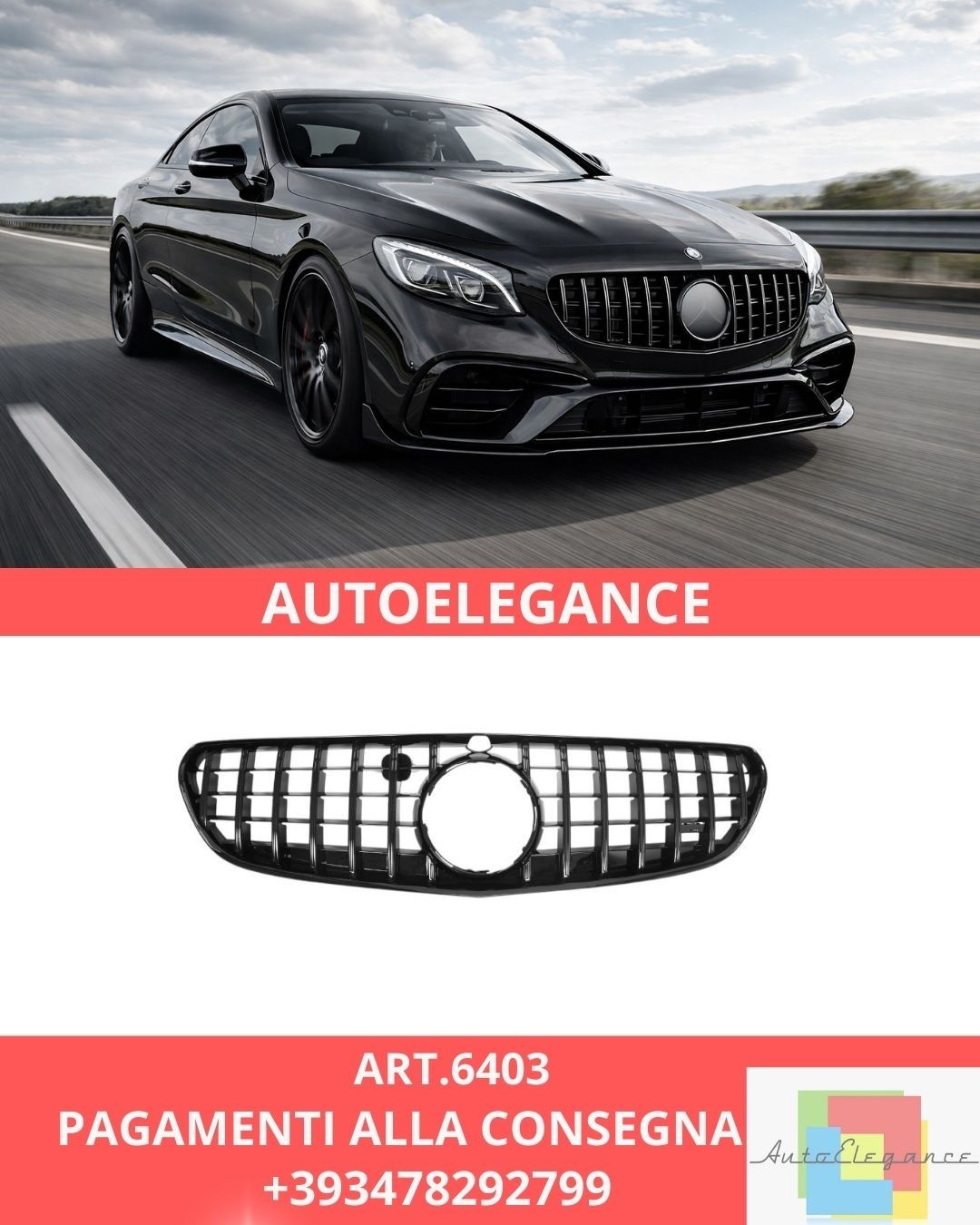 ART.6403 PANAMERICANA GT LOOK Komplett schwarzer Kühlergrill, passend für C217