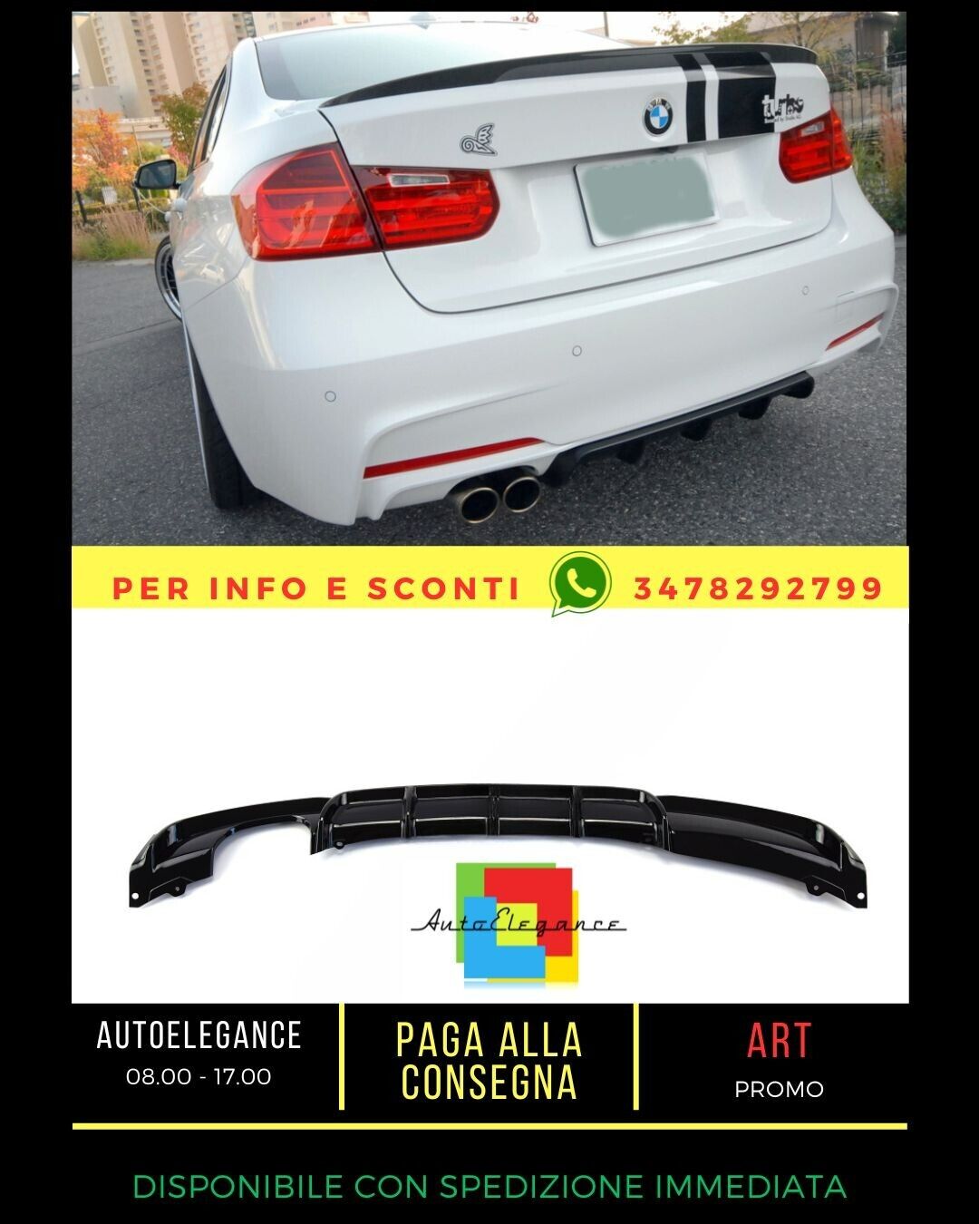 ?DIFFUSEUR NOIR BRILLANT ADAPT&Eacute; &Agrave; BMW 3 F30 F31 2011-2018 Berline Touring?