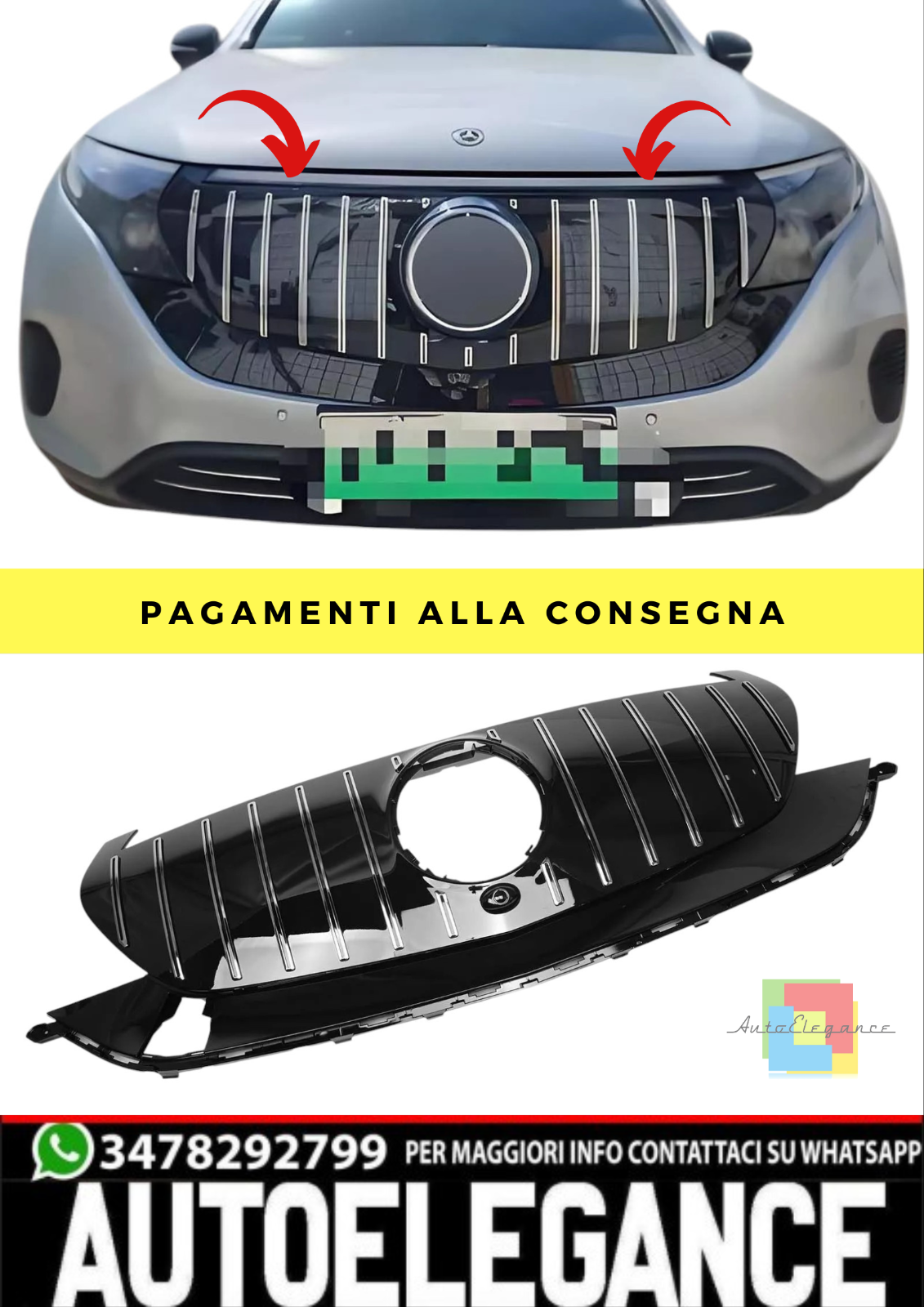 🔥GRIGLIA PANAMERICANA PER MERCEDES EQC N293 W293 CROMATA NERA STANDARD🔥