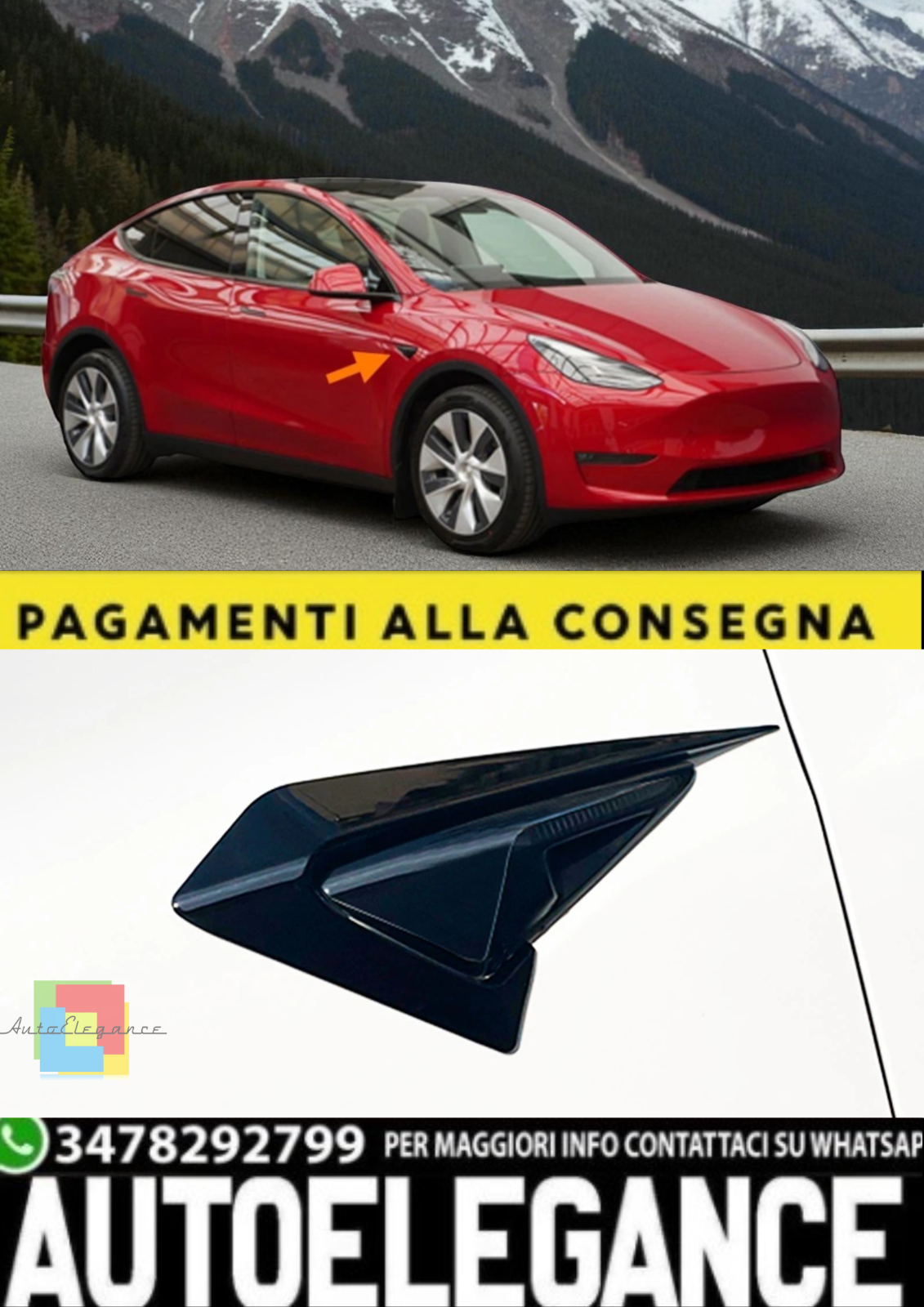 Spoiler Bordes C&aacute;mara Lateral Negro Brillante Para Tesla Model 3