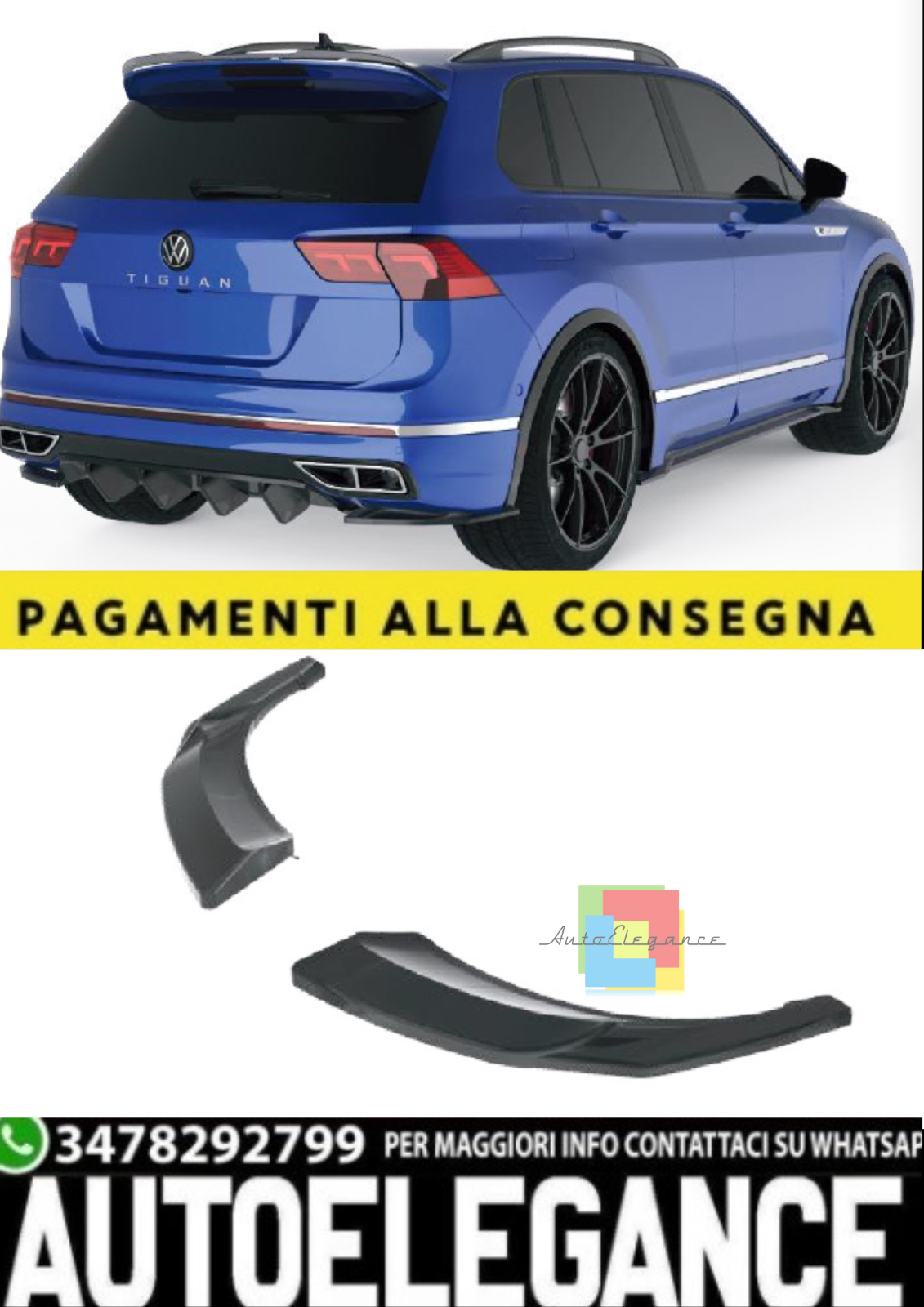 Rear Side Splitter (2 pezzi) per VW Tiguan R-Line Mk2 Facelift (2020–2024)