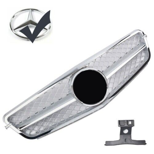 Grille Sportive Adapt&eacute;e Pour Mercedes W204 C204 Coup&eacute; Argent + Chrome