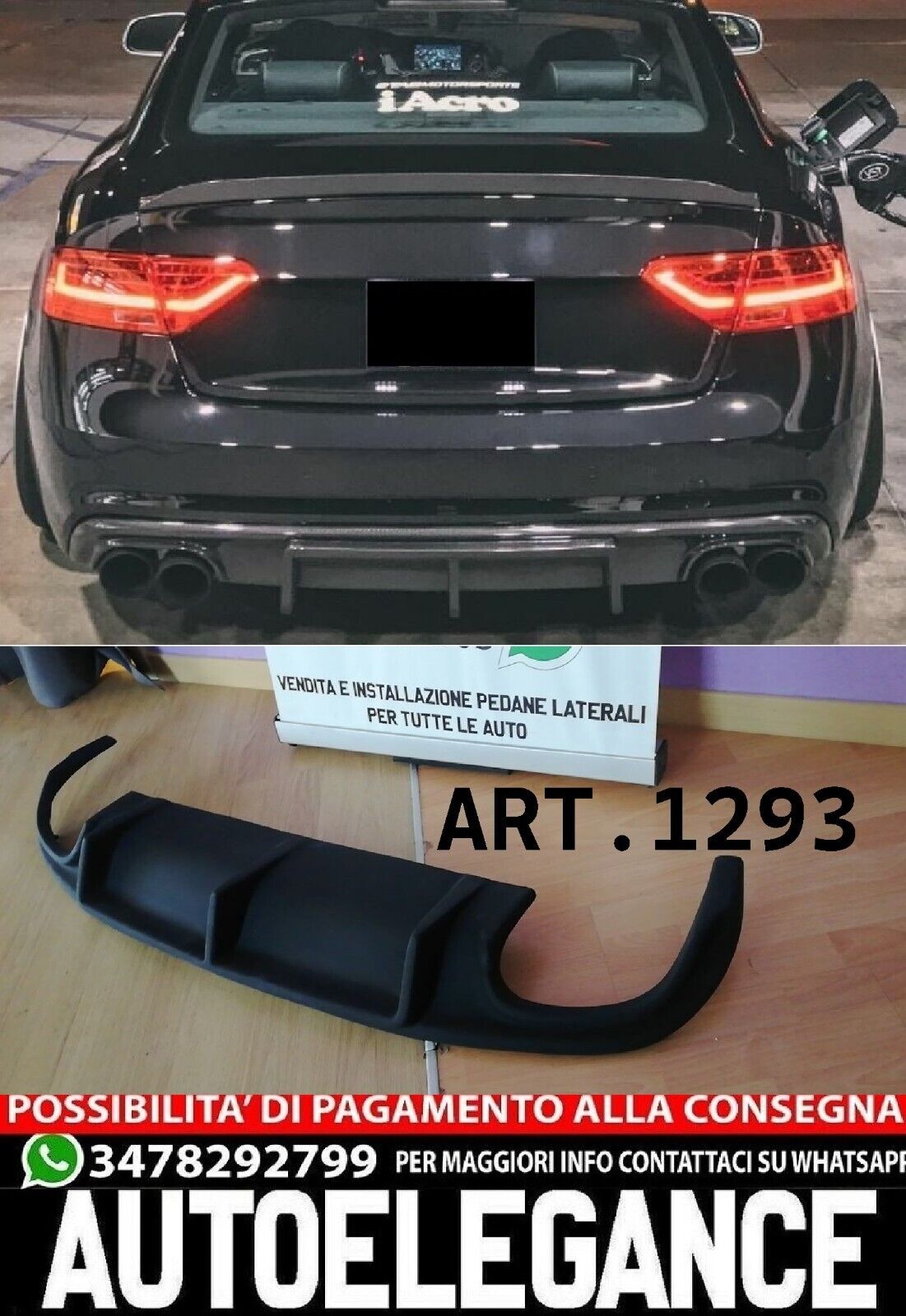 DIFFUSORE A5 2007-2011 COUPE STANDARD 2+2 LOOK SPORTIVO GREZZO