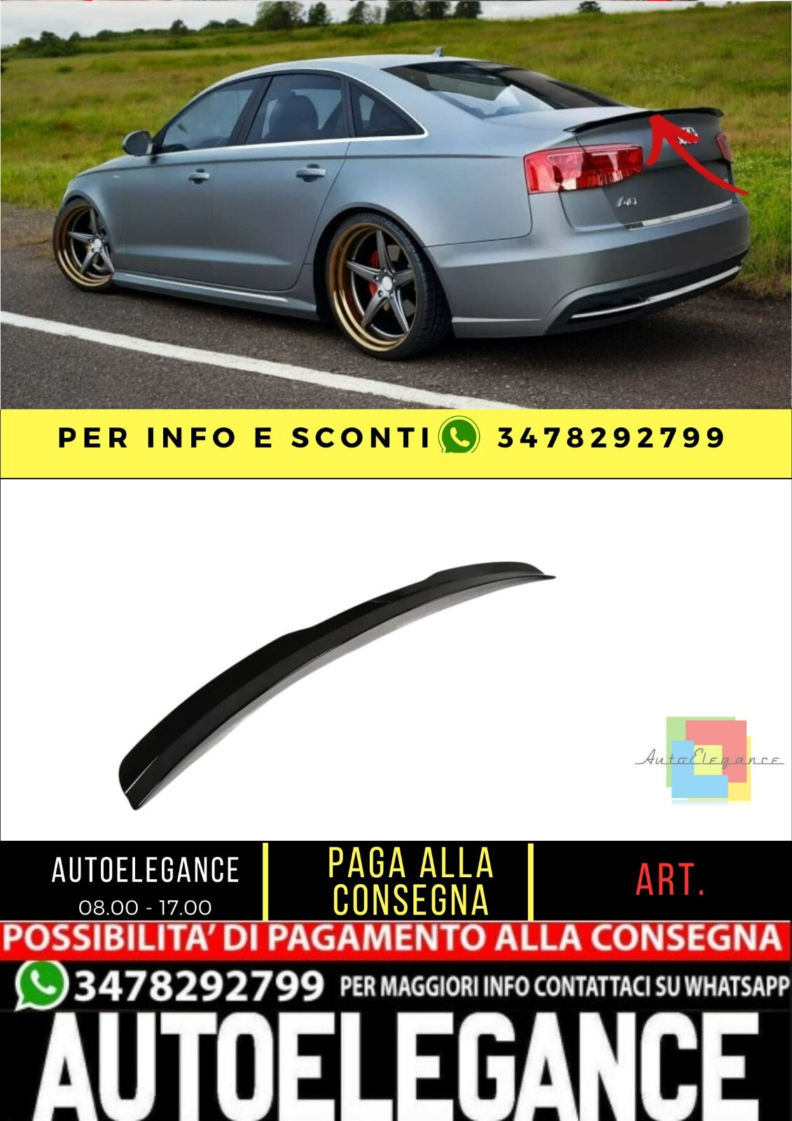 ✨SPOILER Nero Lucido ABS per Audi A6 C7 S-Line berlina 2011-2014 ✨