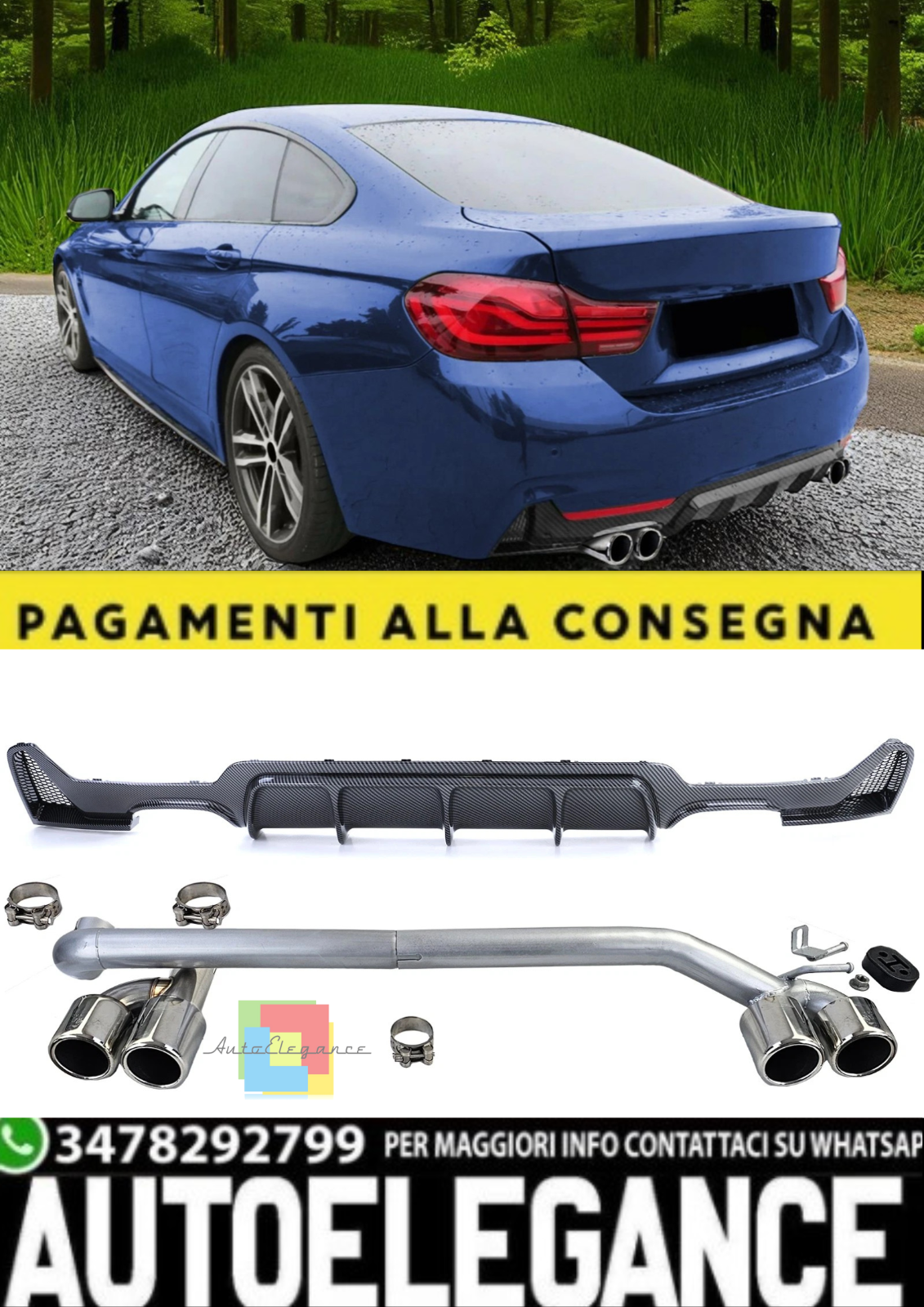 Difusor Trasero + Salida de Escape para BMW Serie 4 F32 Coup&eacute;