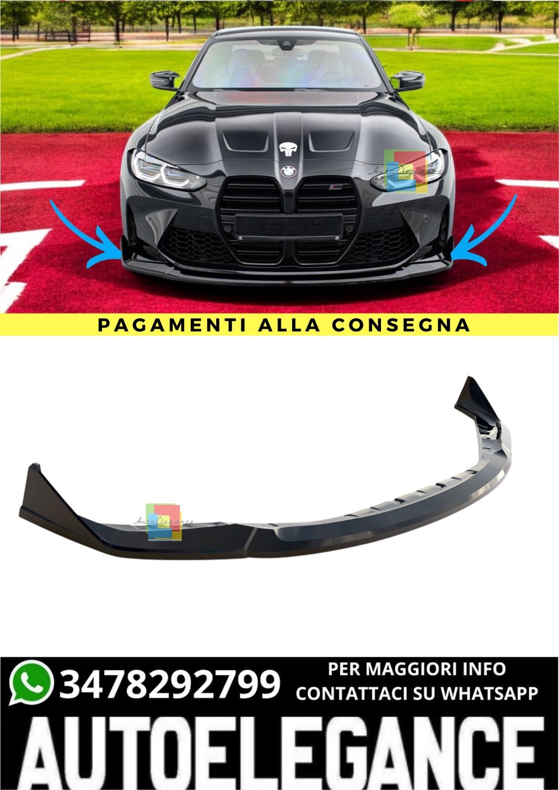 Splitter Anteriore V.4 Adatto Per  CSL Look BMW M3 Sedan / Touring G80 / G81