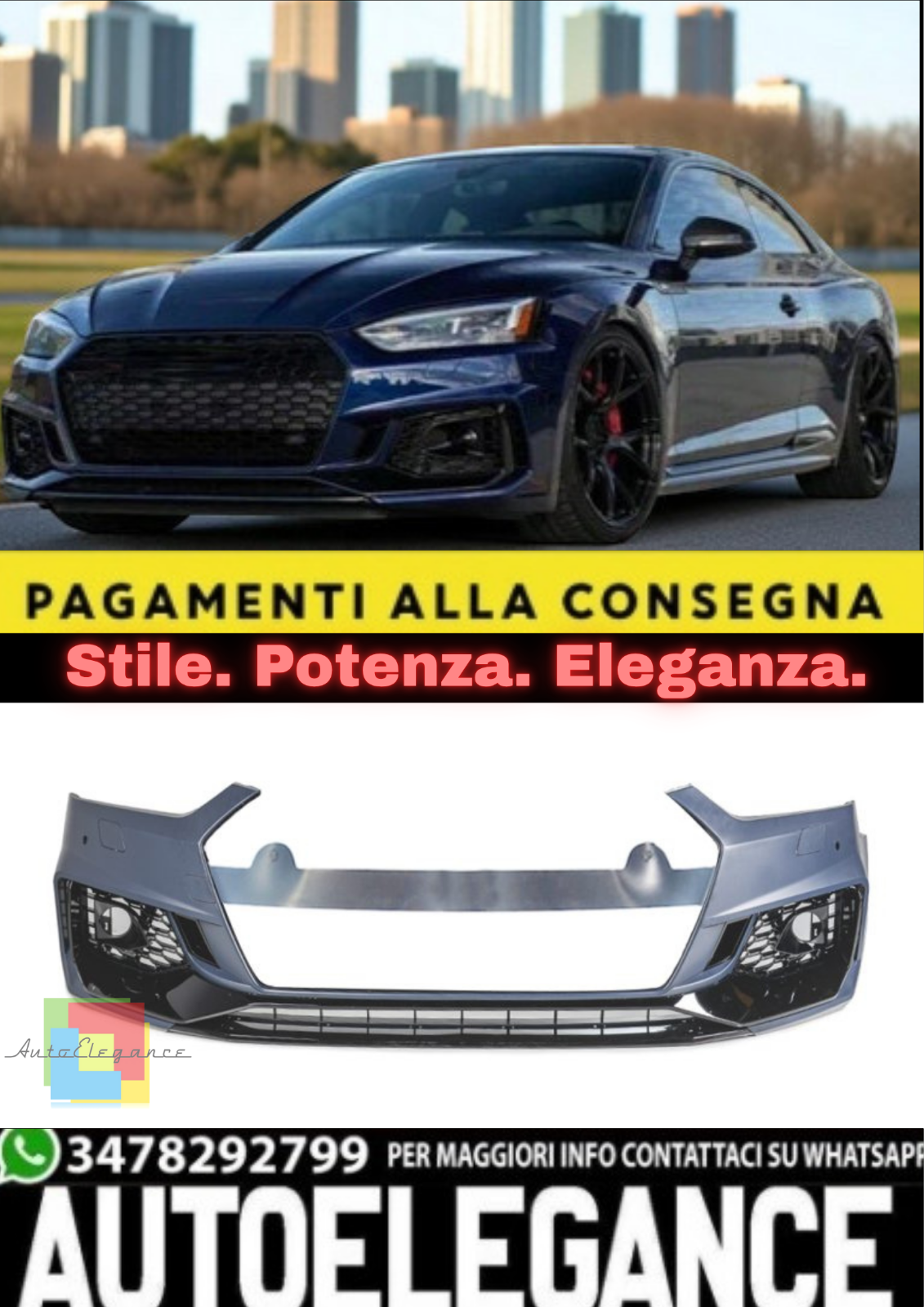 Paraurti Anteriore Look RS5 con SRA per Audi A5 (F5) Coupé / Cabrio /