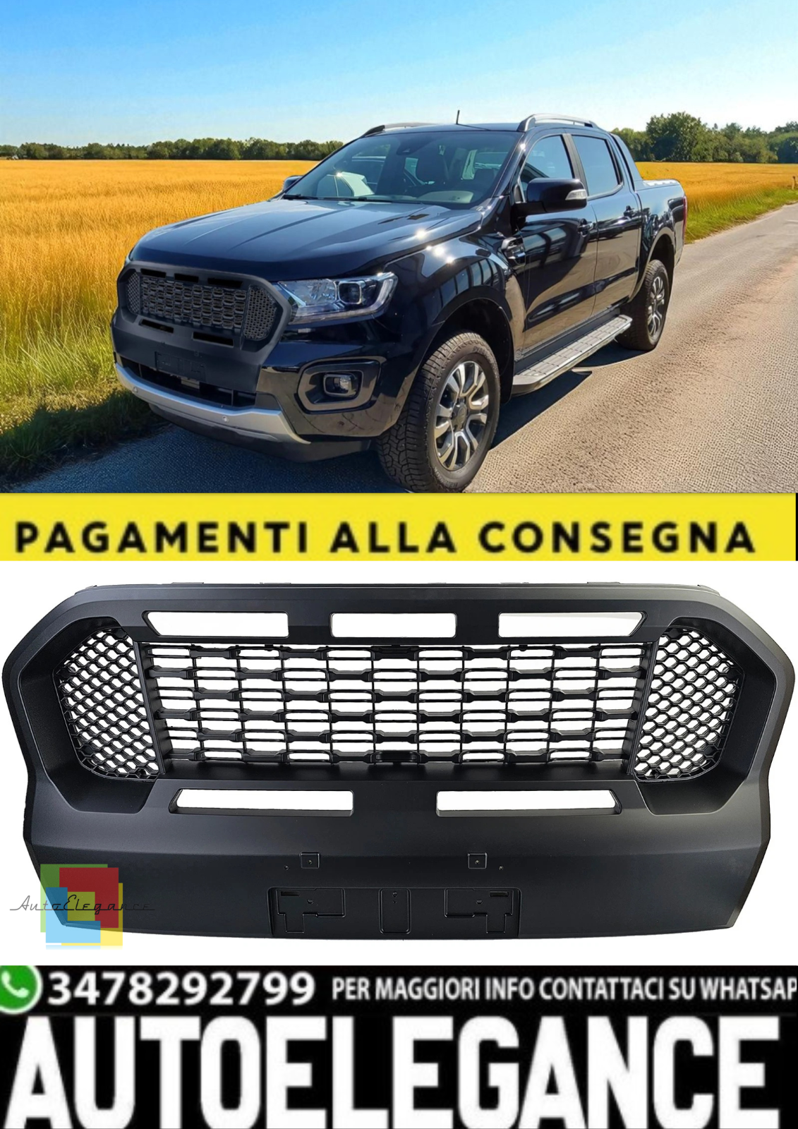 Griglia a Nido d’Ape Performance Nera per Ford Ranger T8 (2019–2023)