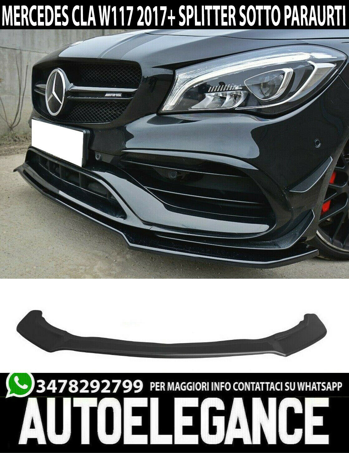 SPOILER SOTTO PARAURTI ANTERIORE LAMA MERCEDES CLA W117 2017+ AMG NERO SPLITTER