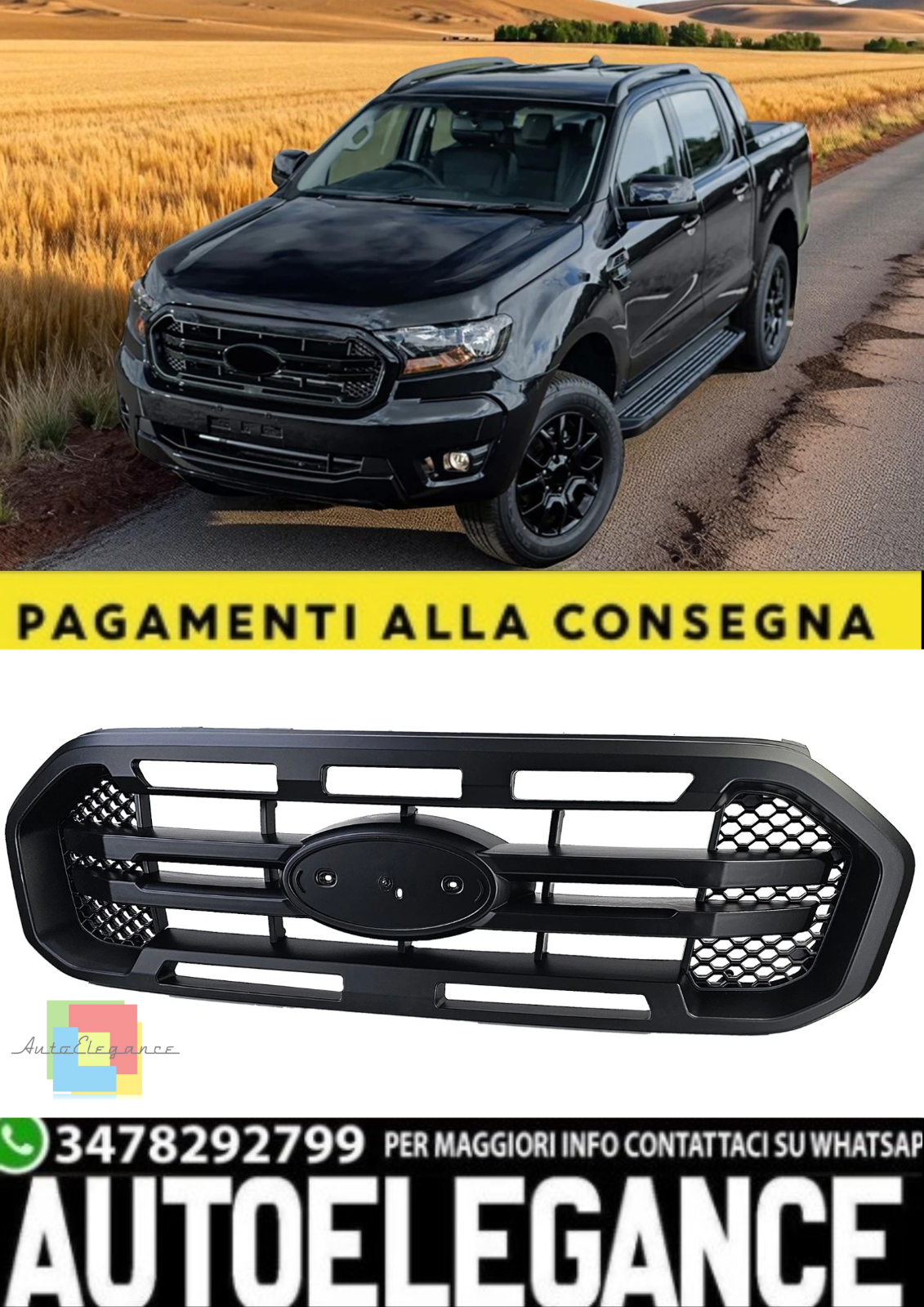 Calandra Deportiva Negra Con Doble Barra Para Ford Ranger T8 (2019&ndash;2023)
