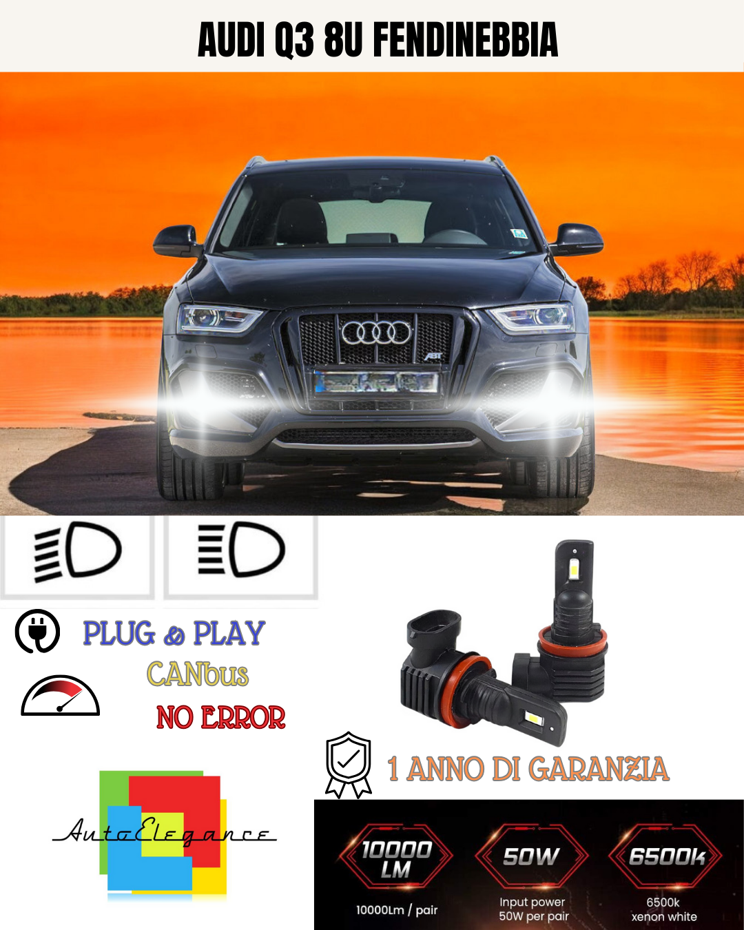 ⭐KIT LED H11 AUDI Q3 8U 6000K BIANCO FENDINEBBIA ⭐