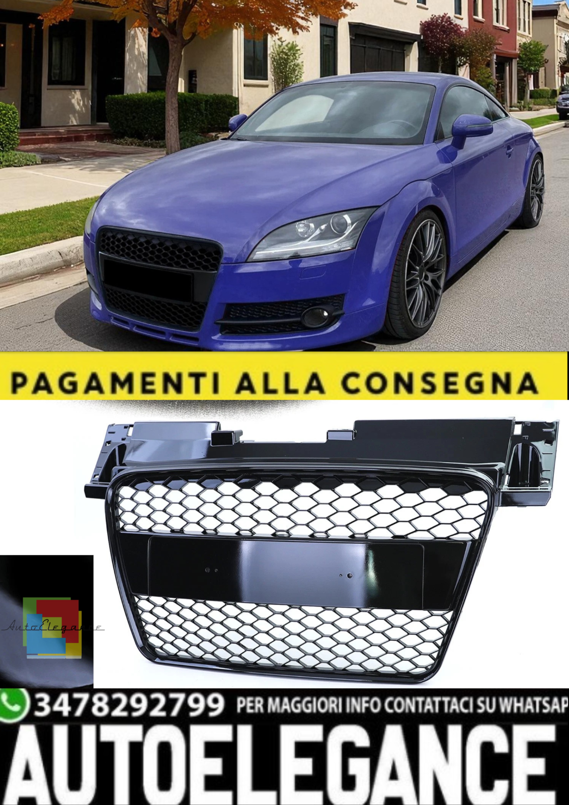 Grill To Comb D&rsquo; Bee Shiny Black Without Emblem for Audi Tt 8J Pre-facelift