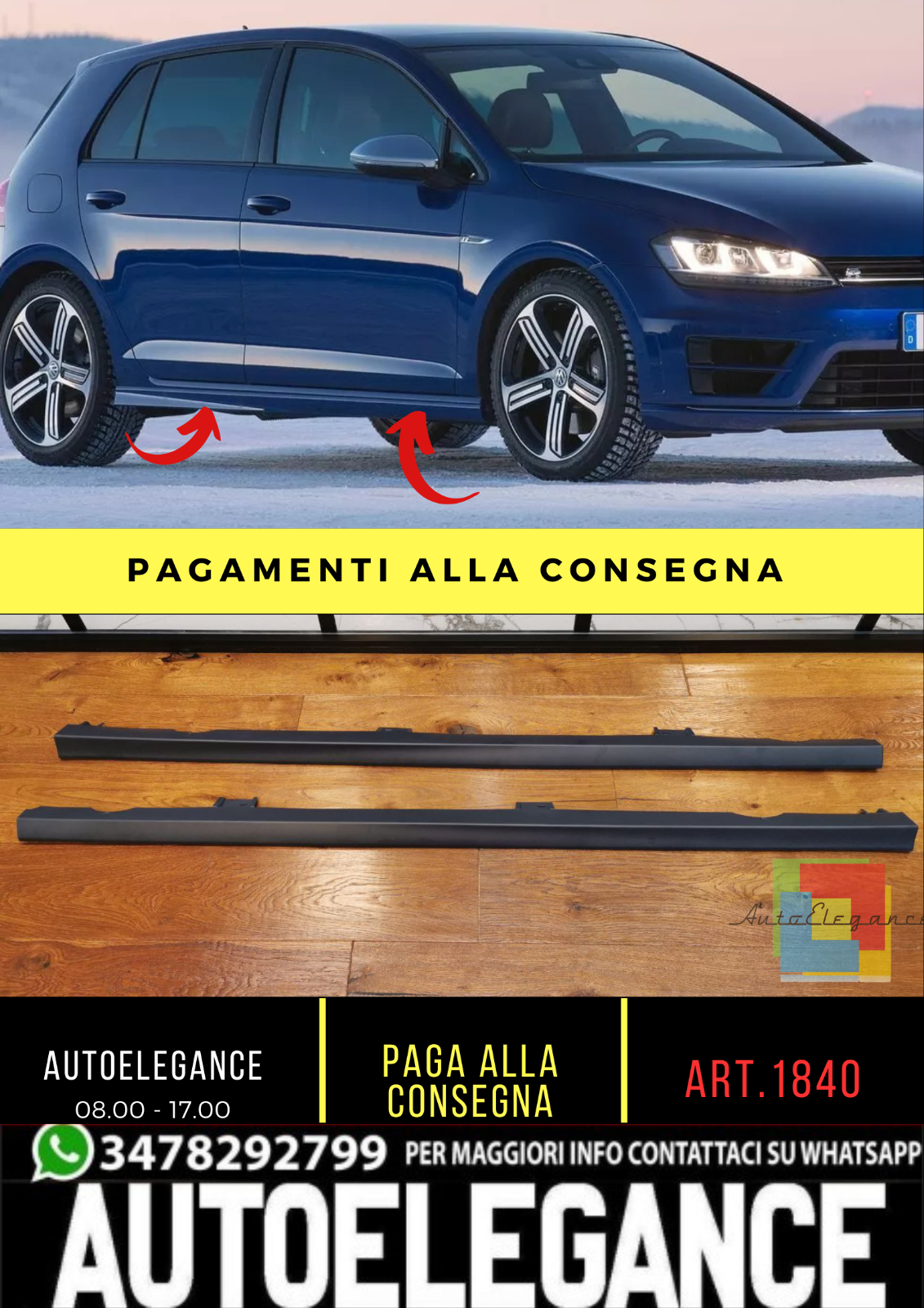 1840 Schweller Passend F&uuml;r VW Golf 7 2012-2017 3 T&uuml;rer Look R20 Rau Top